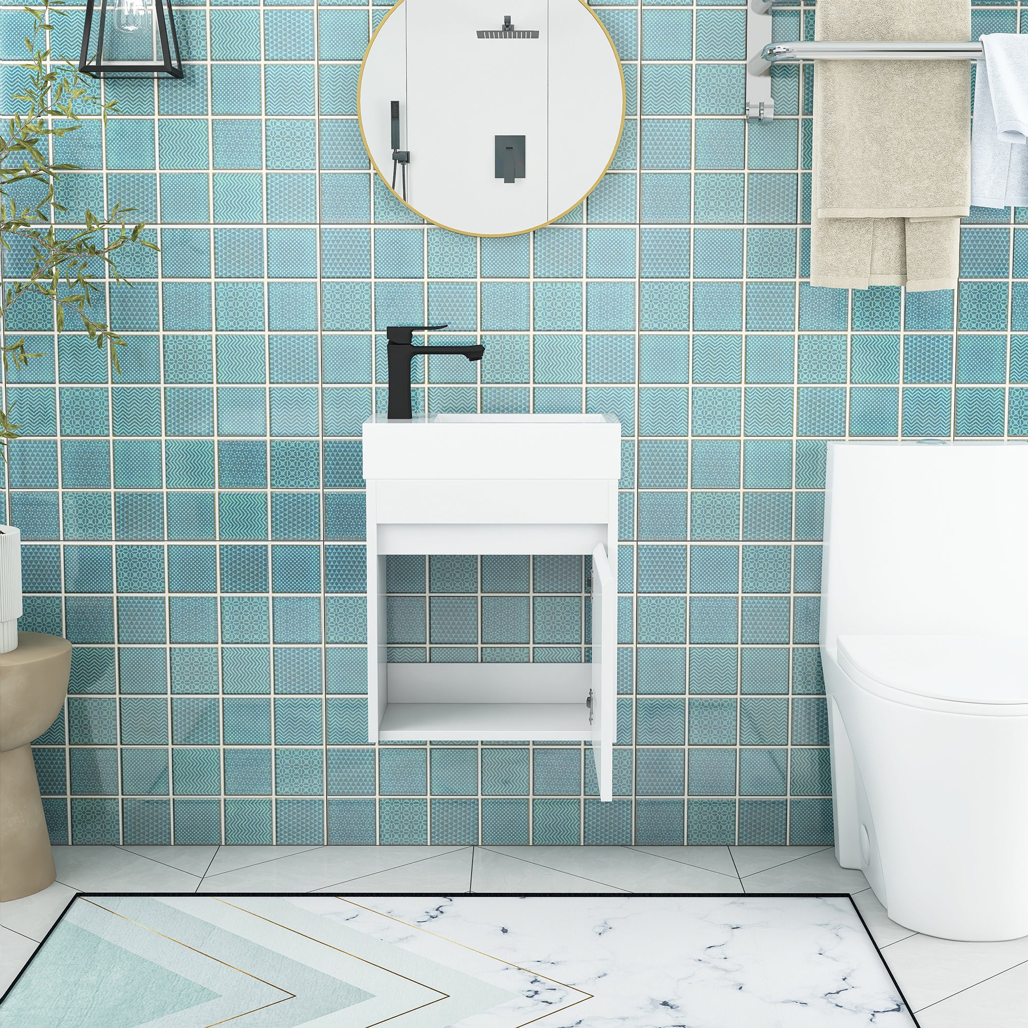 18'' Wall-Mounted Bathroom Vanity with White Resin Sink & Cabinet Door ceramic