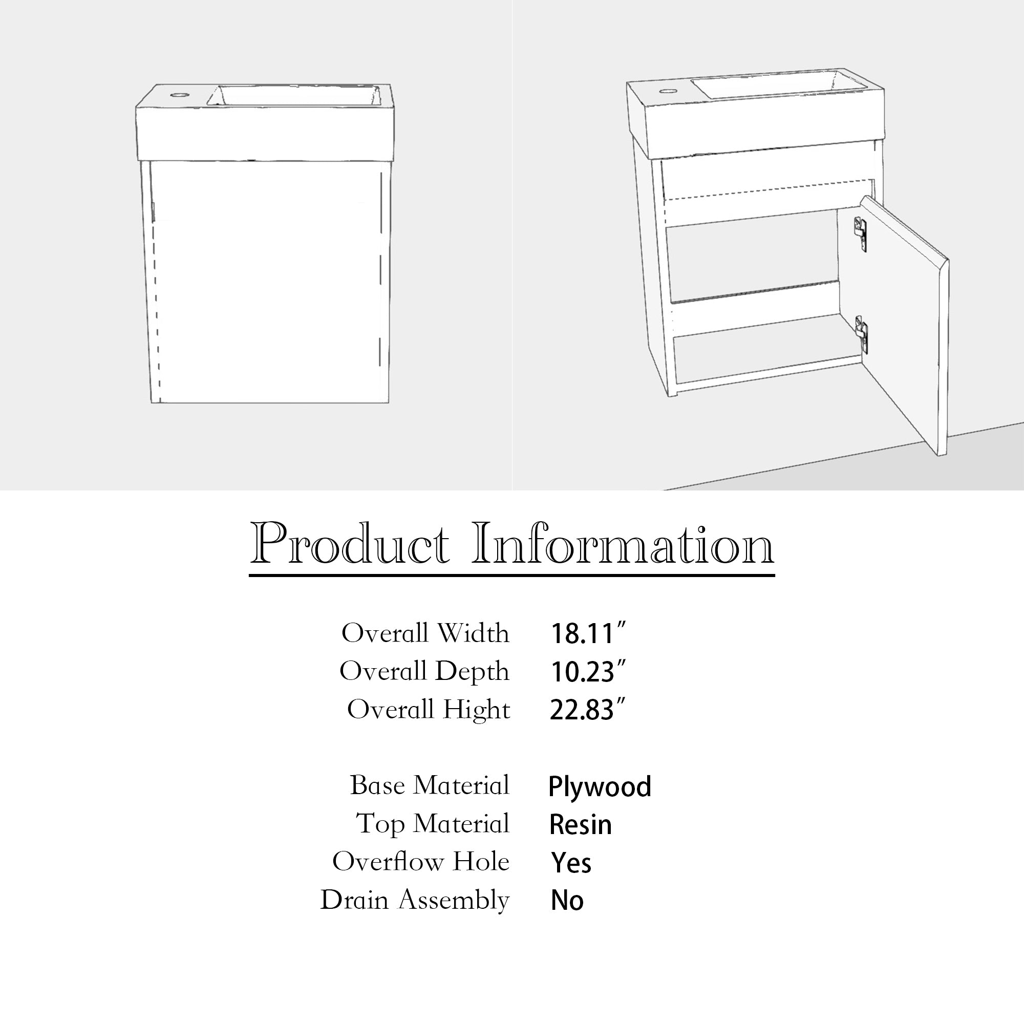 18'' Wall-Mounted Bathroom Vanity with White Resin Sink & Cabinet Door ceramic