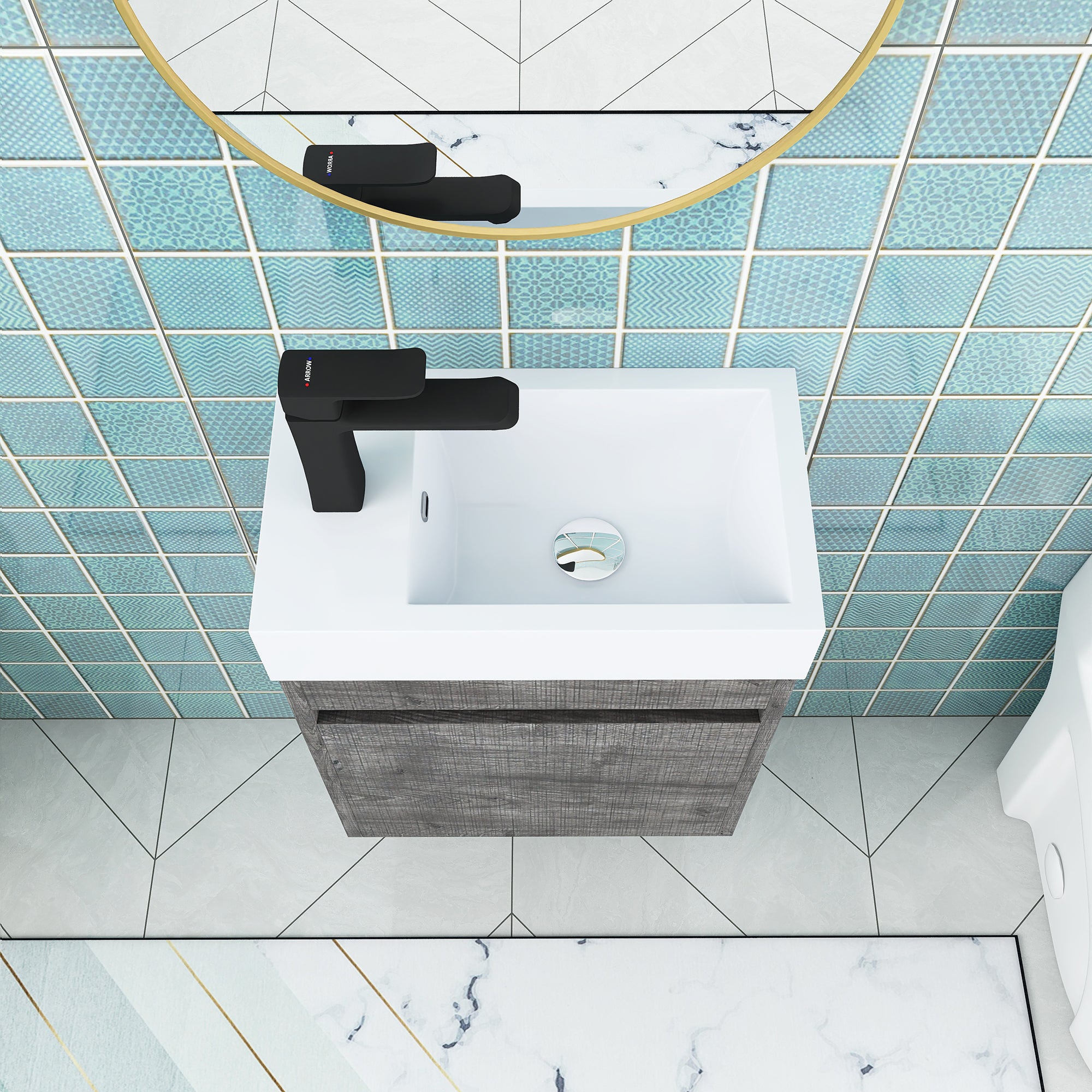 18'' Poly Wall-Mounted Bathroom Vanity with White Resin & Sink Cabinet Door with Integrated Ceramic