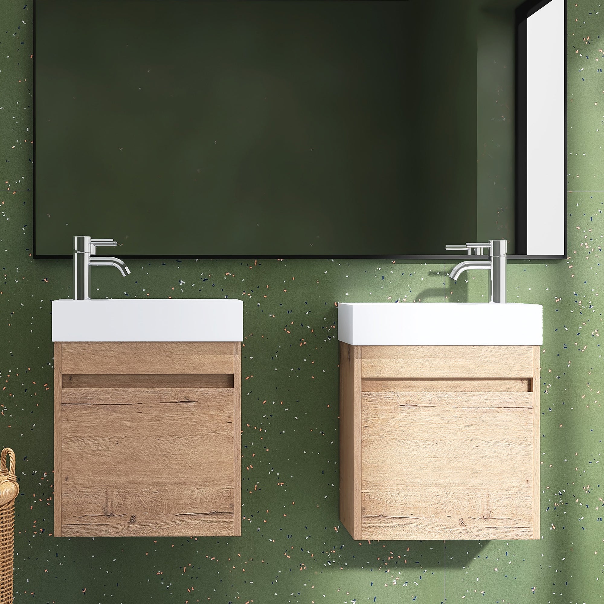 18'' Poly Wall-Mounted Bathroom Vanity with White Resin & Sink Cabinet Door with Integrated Ceramic