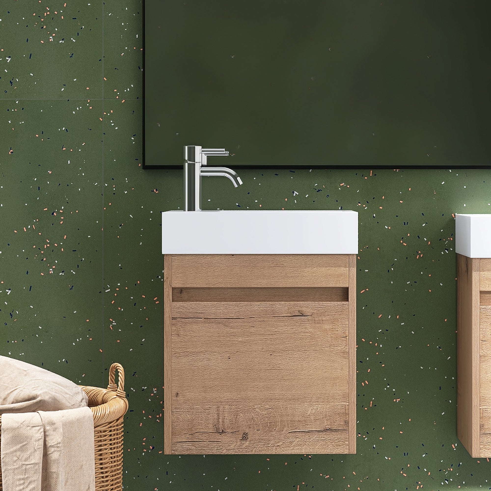 18'' Poly Wall-Mounted Bathroom Vanity with White Resin & Sink Cabinet Door with Integrated Ceramic