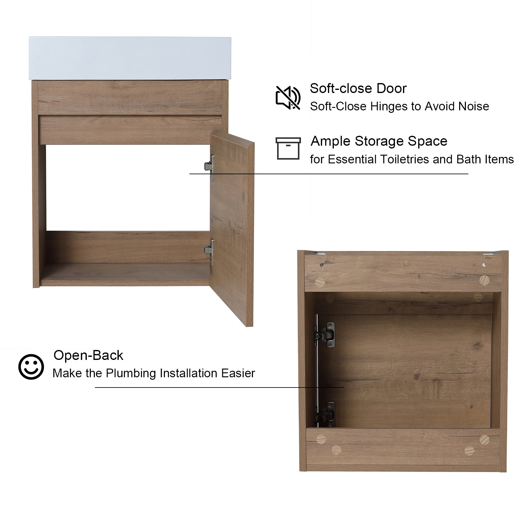 18'' Poly Wall-Mounted Bathroom Vanity with White Resin & Sink Cabinet Door with Integrated Ceramic