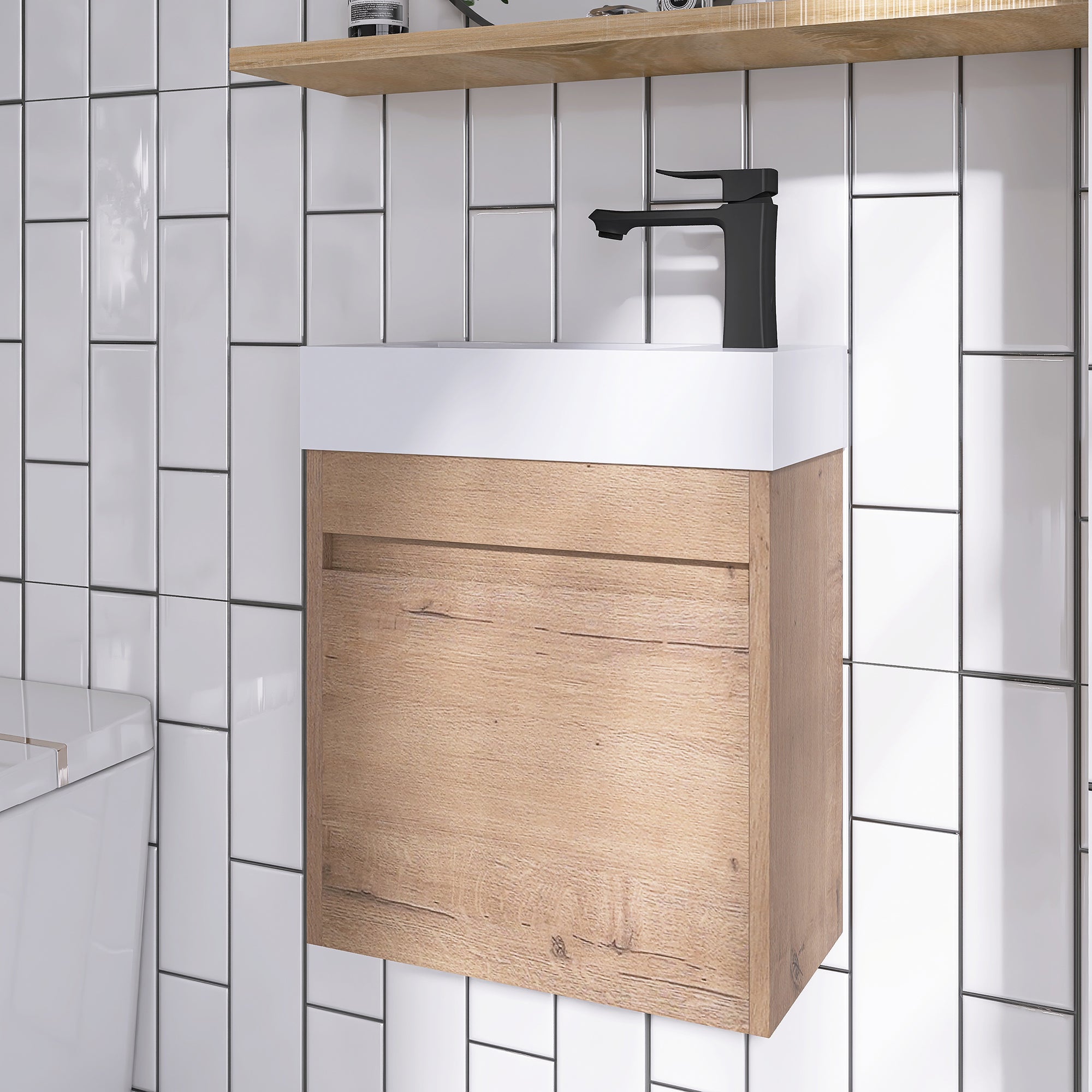 18'' Poly Wall-Mounted Bathroom Vanity with White Resin & Sink Cabinet Door with Integrated Ceramic