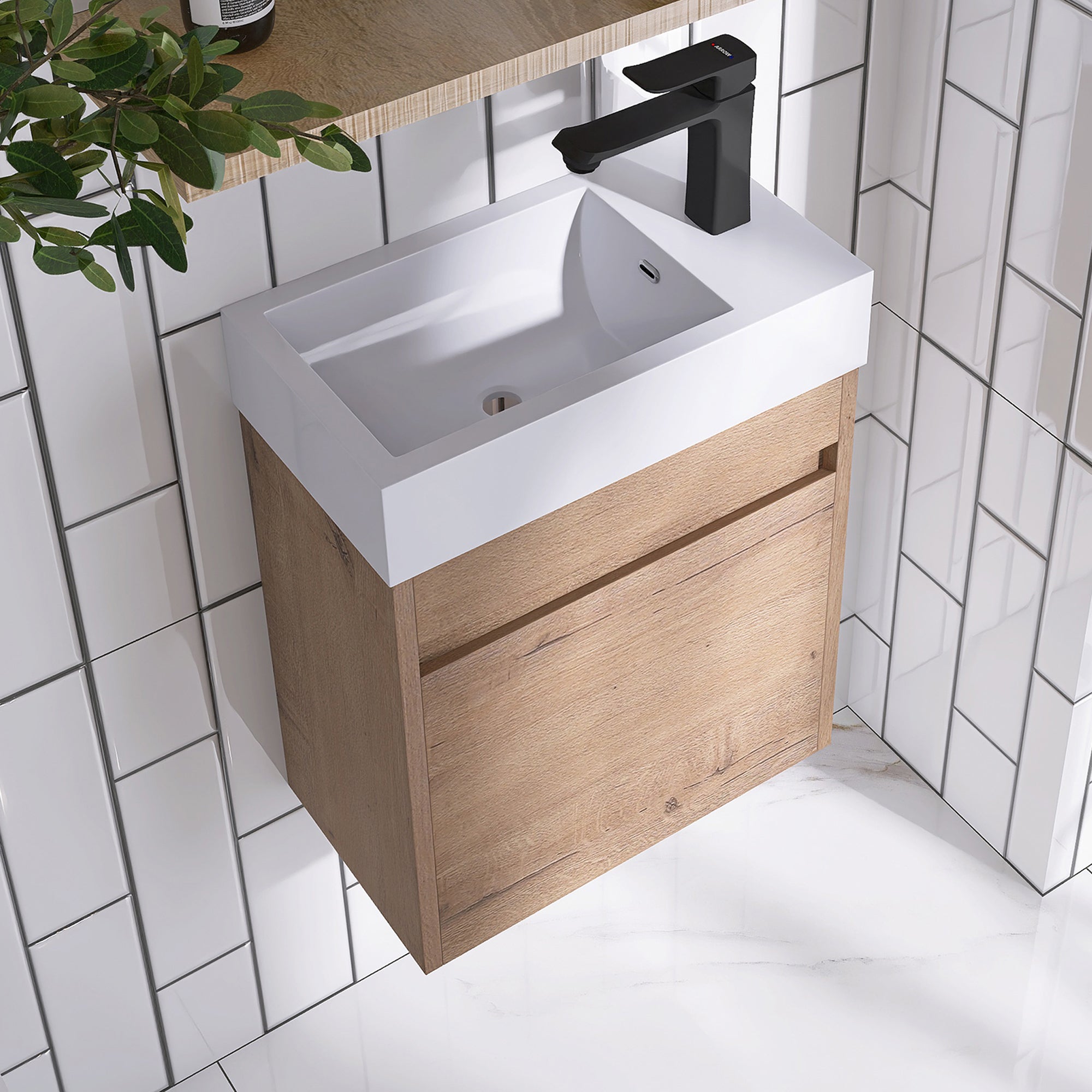18'' Poly Wall-Mounted Bathroom Vanity with White Resin & Sink Cabinet Door with Integrated Ceramic