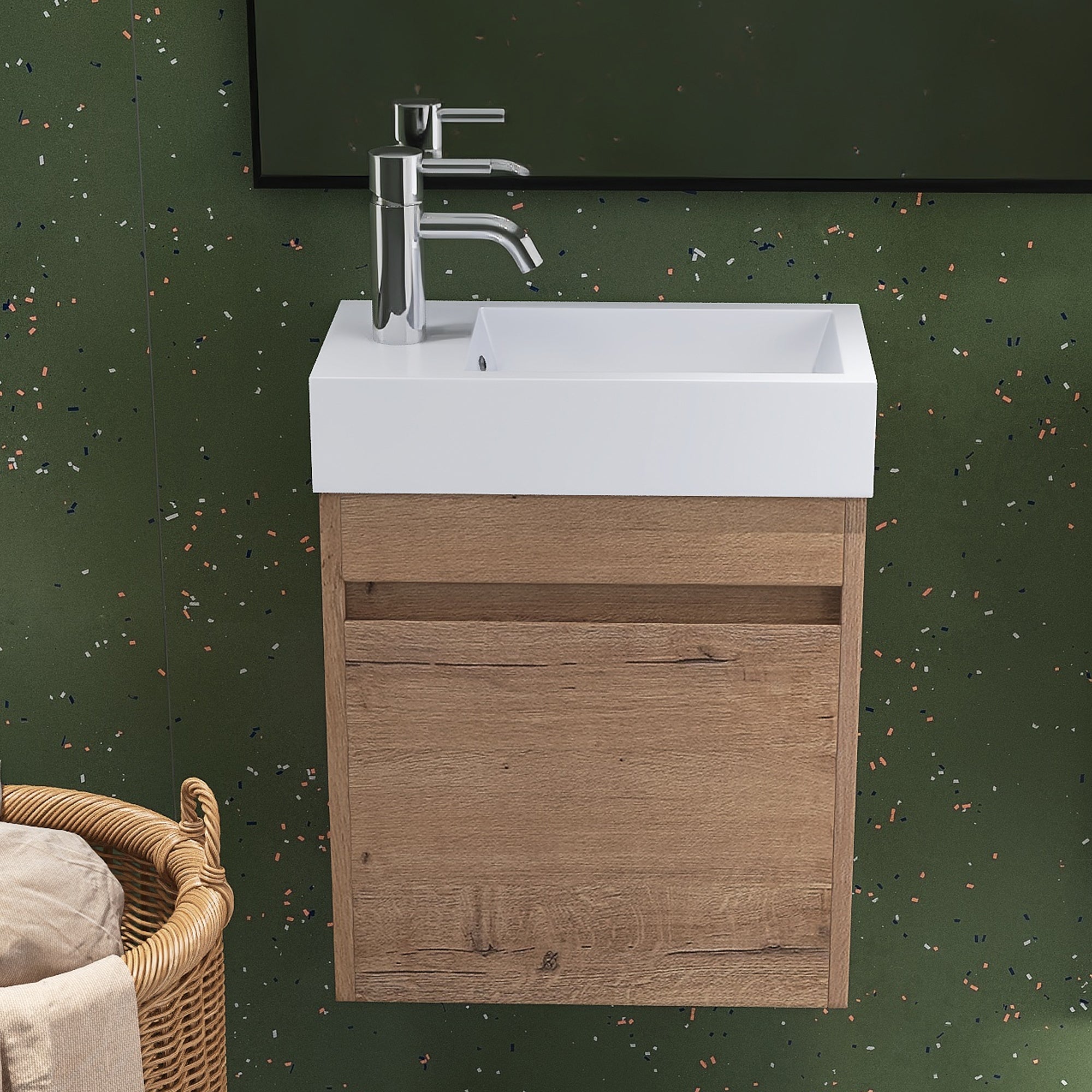 18'' Poly Wall-Mounted Bathroom Vanity with White Resin & Sink Cabinet Door with Integrated Ceramic