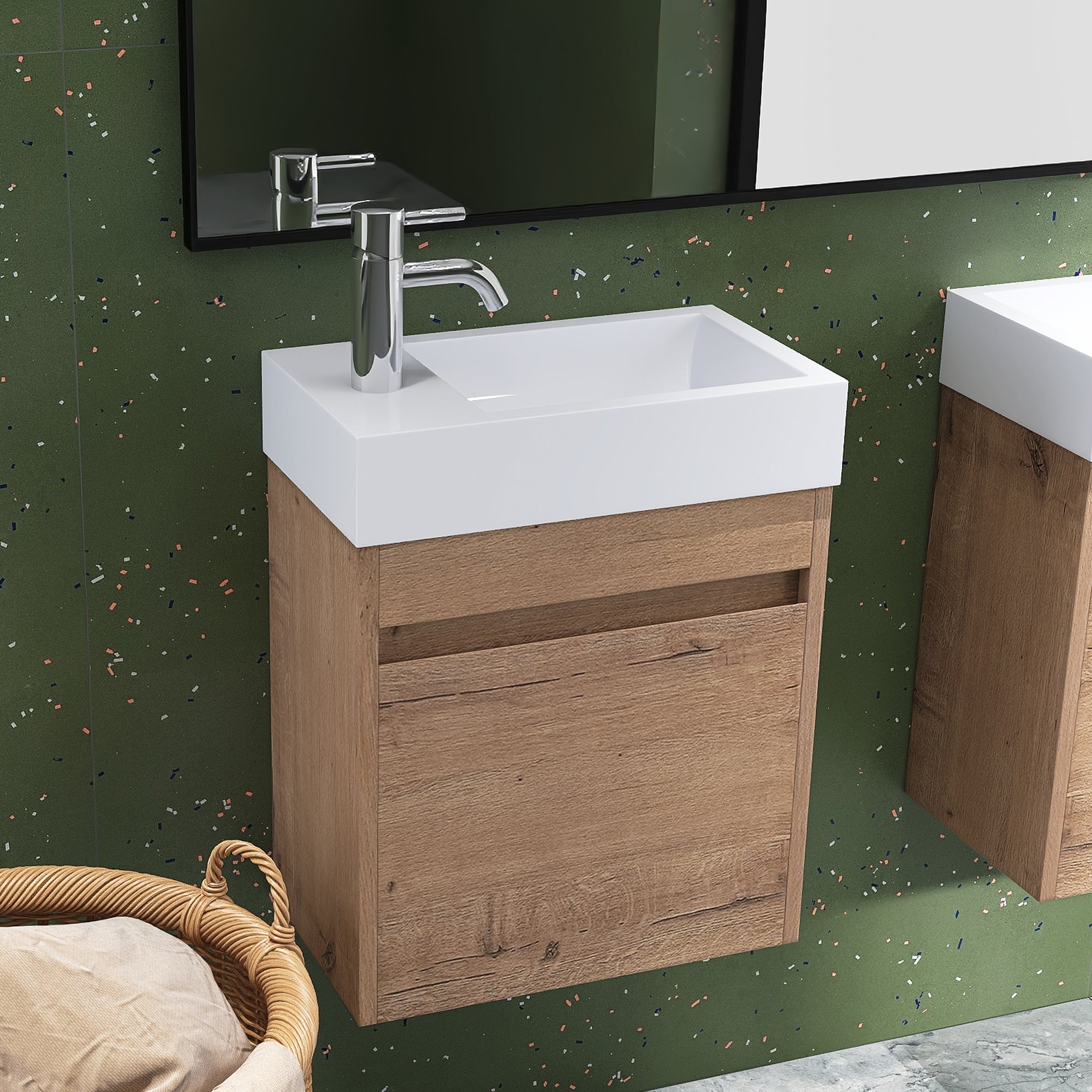 18'' Poly Wall-Mounted Bathroom Vanity with White Resin & Sink Cabinet Door with Integrated Ceramic