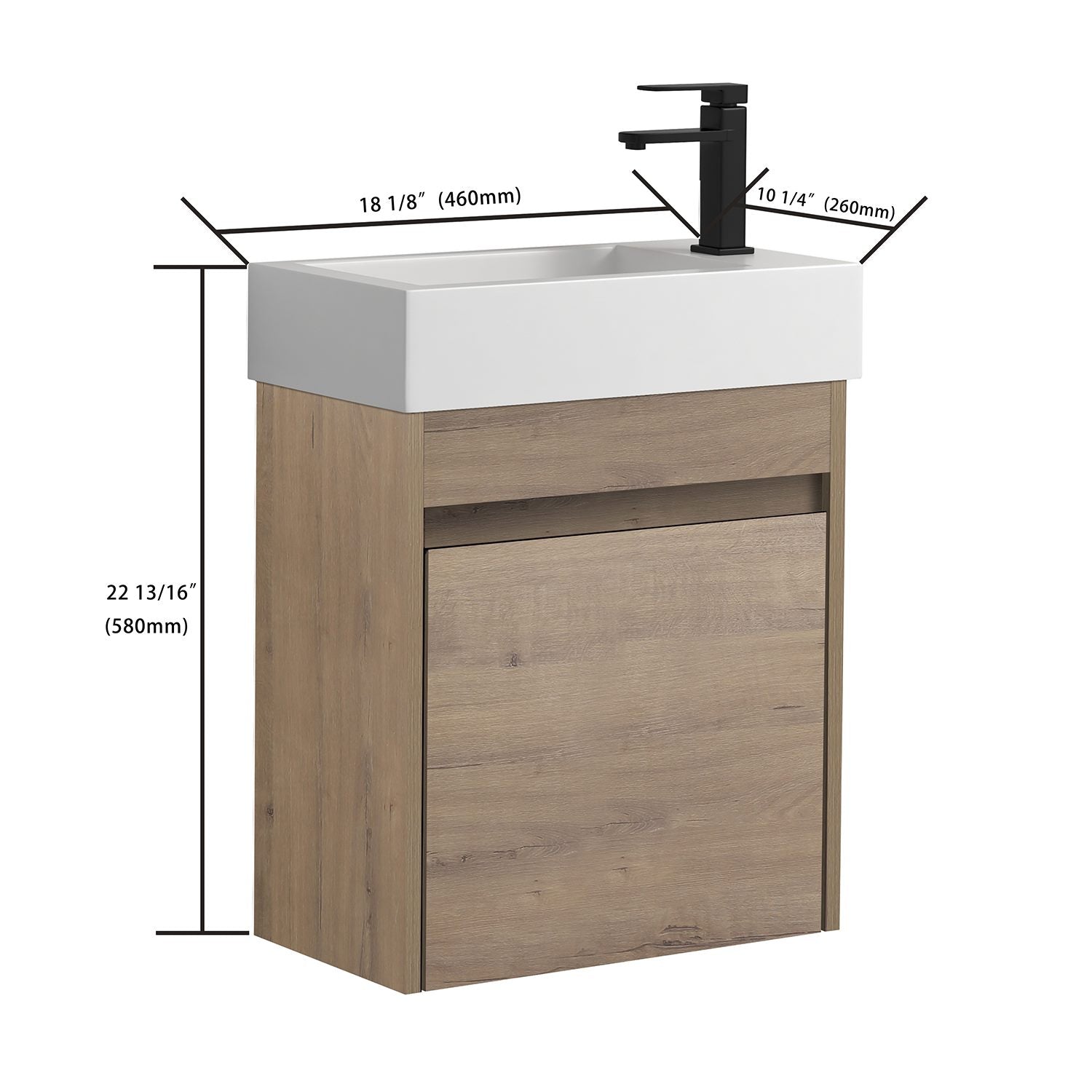 18'' Poly Wall-Mounted Bathroom Vanity with White Resin & Sink Cabinet Door with Integrated Ceramic