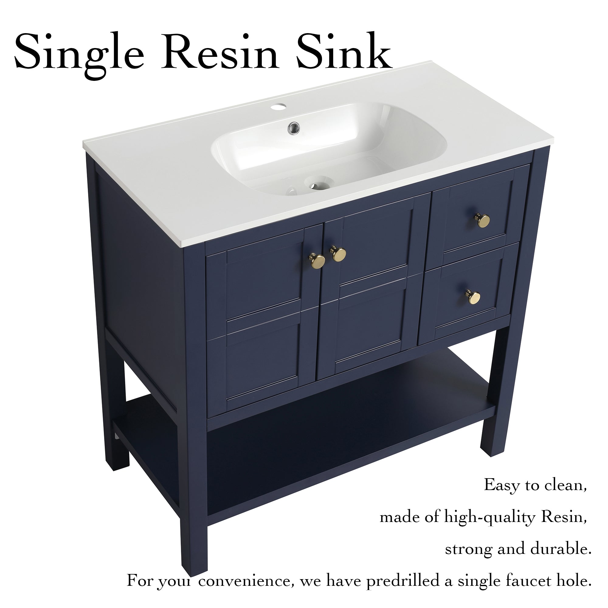 36 inch Plywood Freestanding Bathroom Vanity with Integrated Resin Sink with Drain