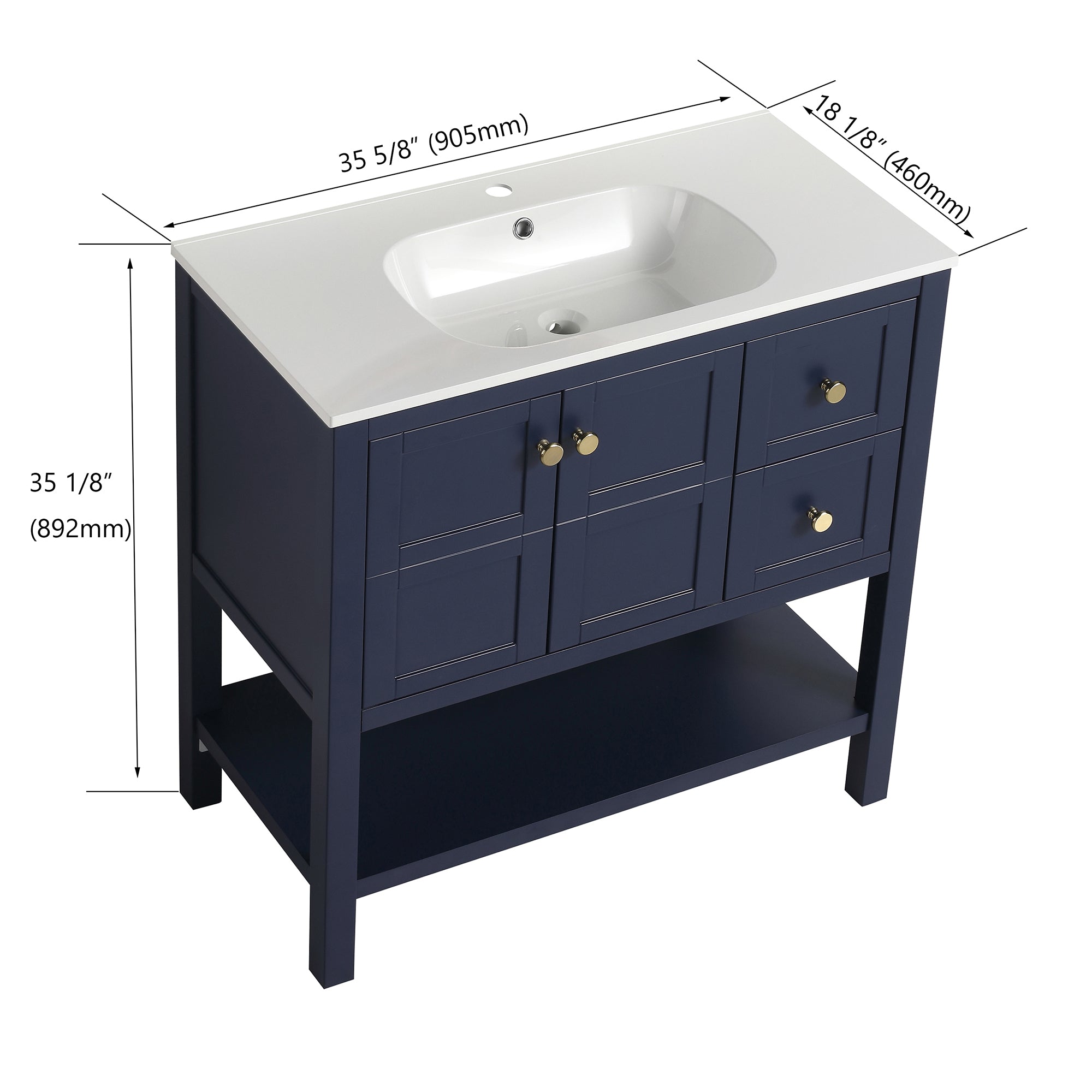 36 inch Plywood Freestanding Bathroom Vanity with Integrated Resin Sink with Drain