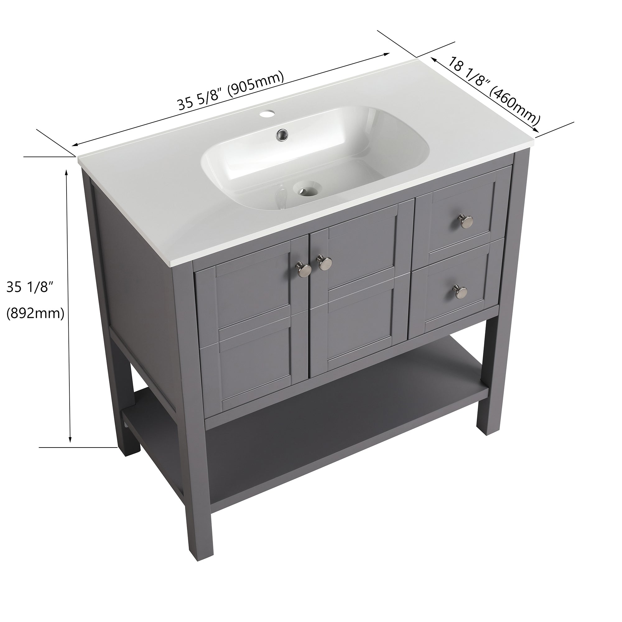 36 inch Plywood Freestanding Bathroom Vanity with Integrated Resin Sink with Drain