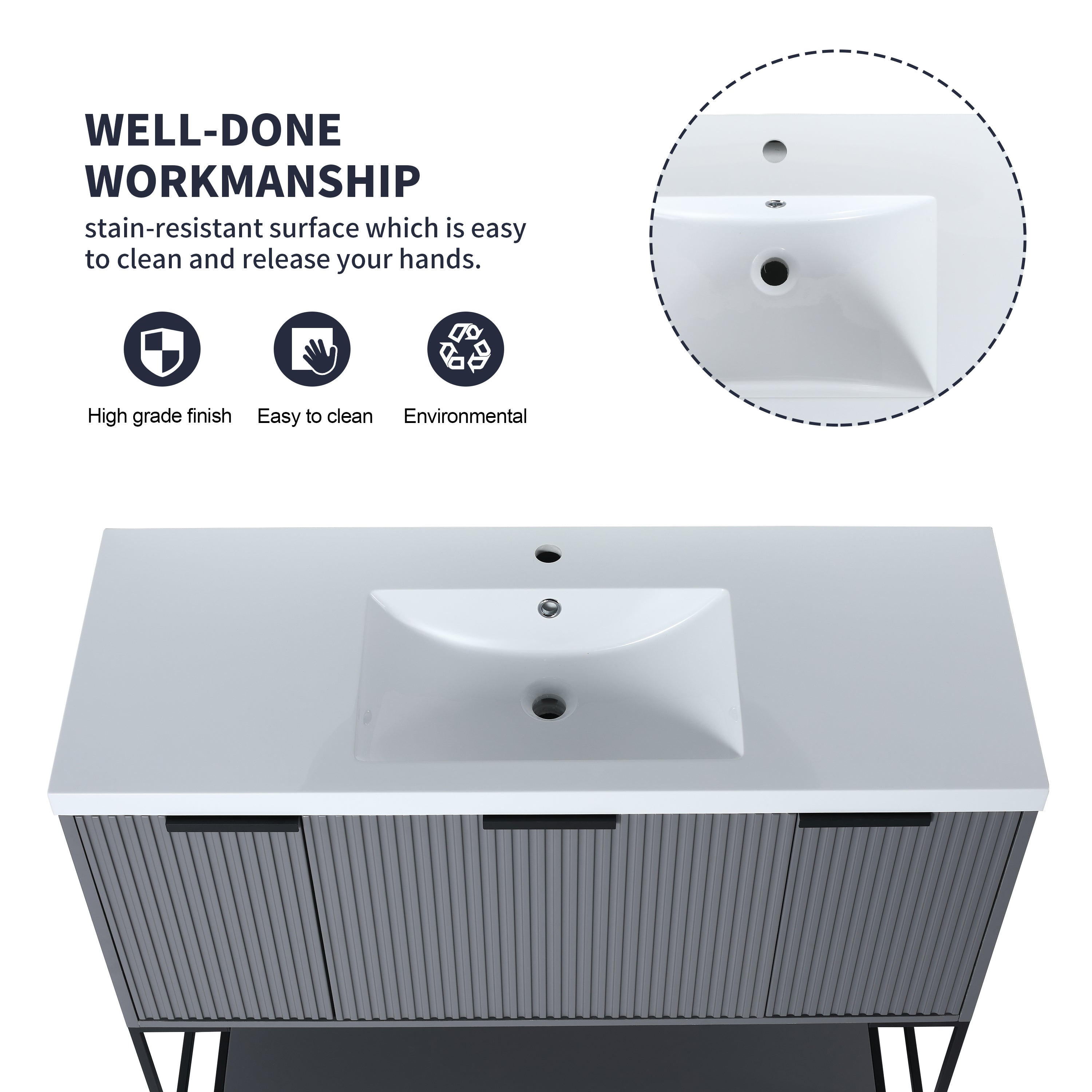 48 Inch Freestanding Bathroom Vanity With Resin Basin