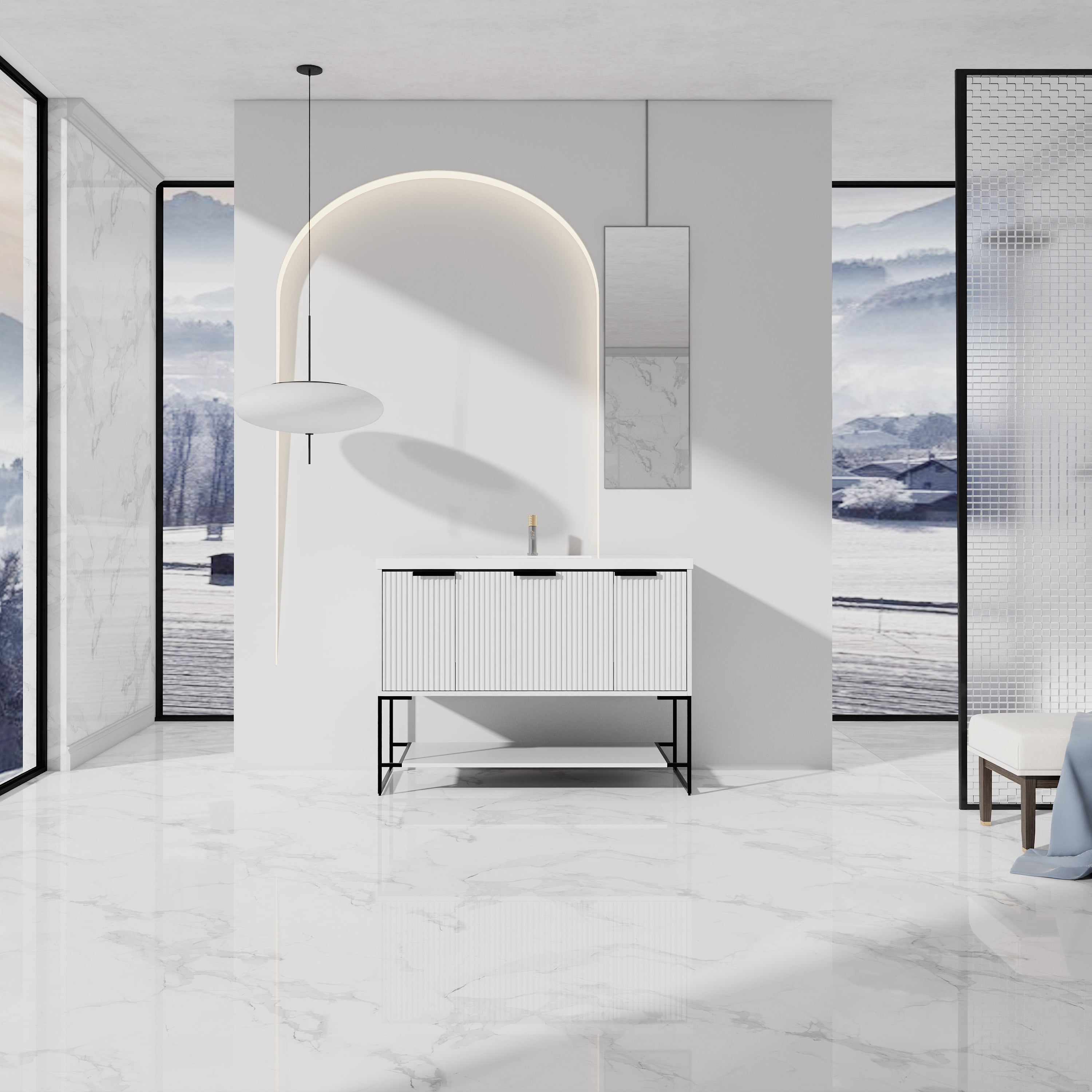 48 inch Plywood Freestanding Bathroom Vanity  with Integrated Resin Sink with Drain