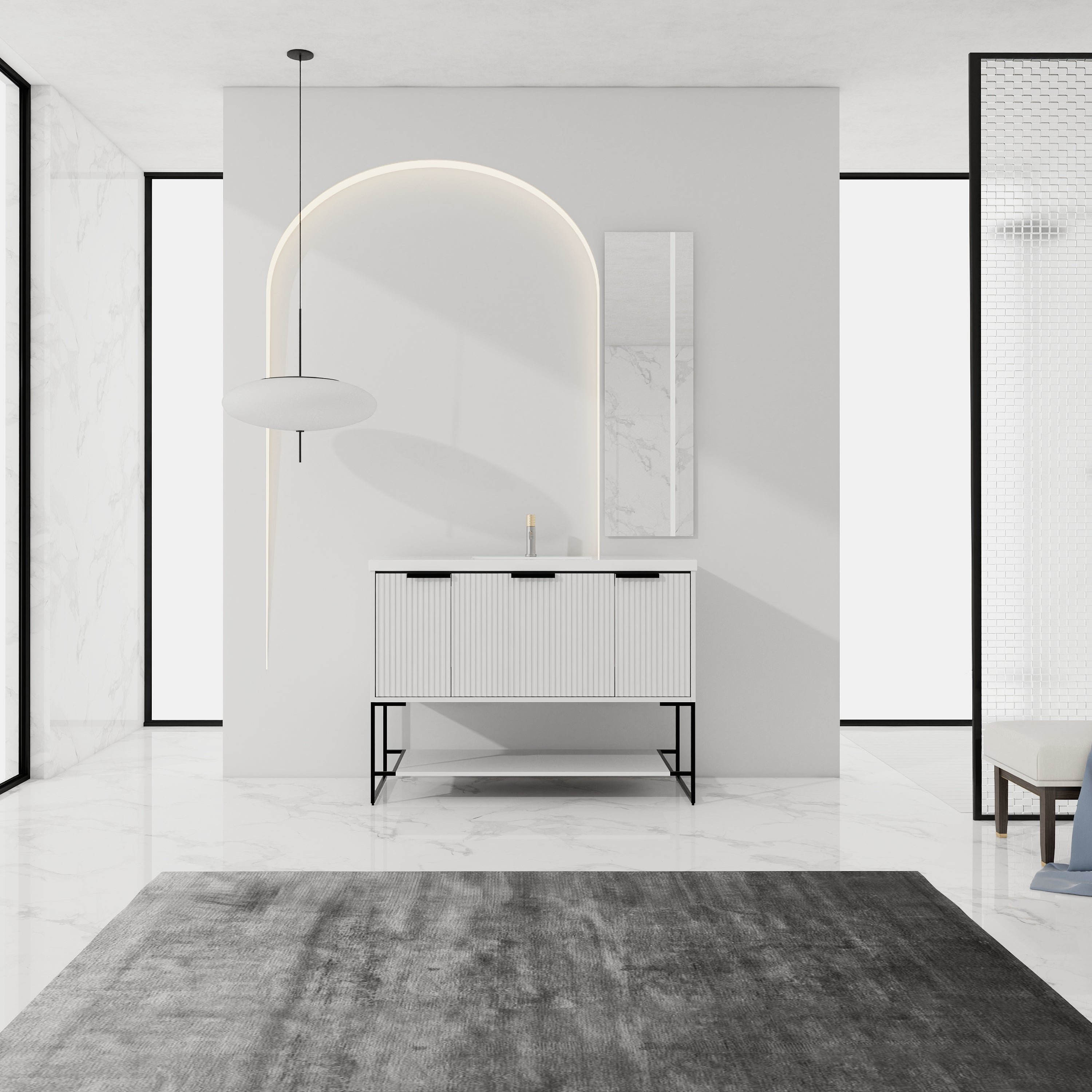 48 inch Plywood Freestanding Bathroom Vanity  with Integrated Resin Sink with Drain