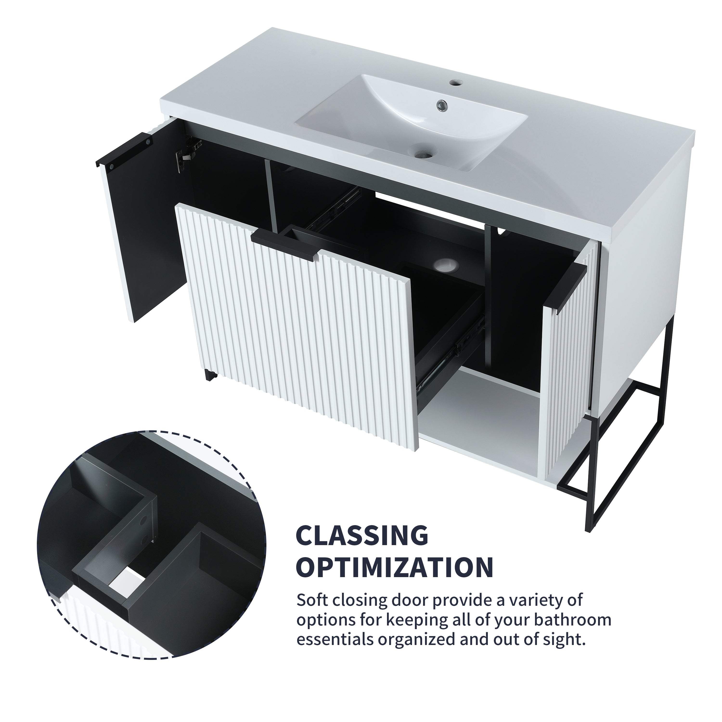 48 inch Plywood Freestanding Bathroom Vanity  with Integrated Resin Sink with Drain