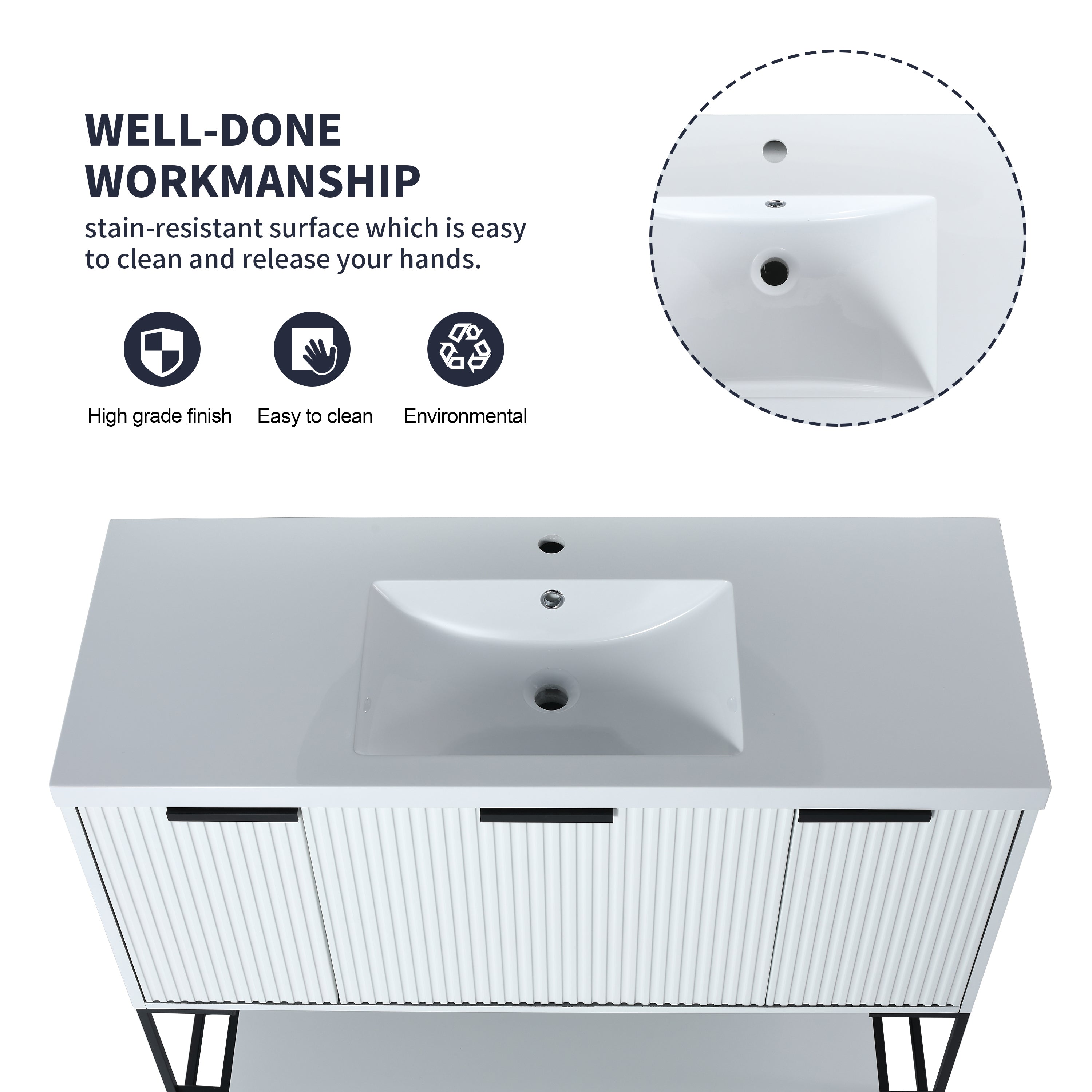 48 inch Plywood Freestanding Bathroom Vanity  with Integrated Resin Sink with Drain