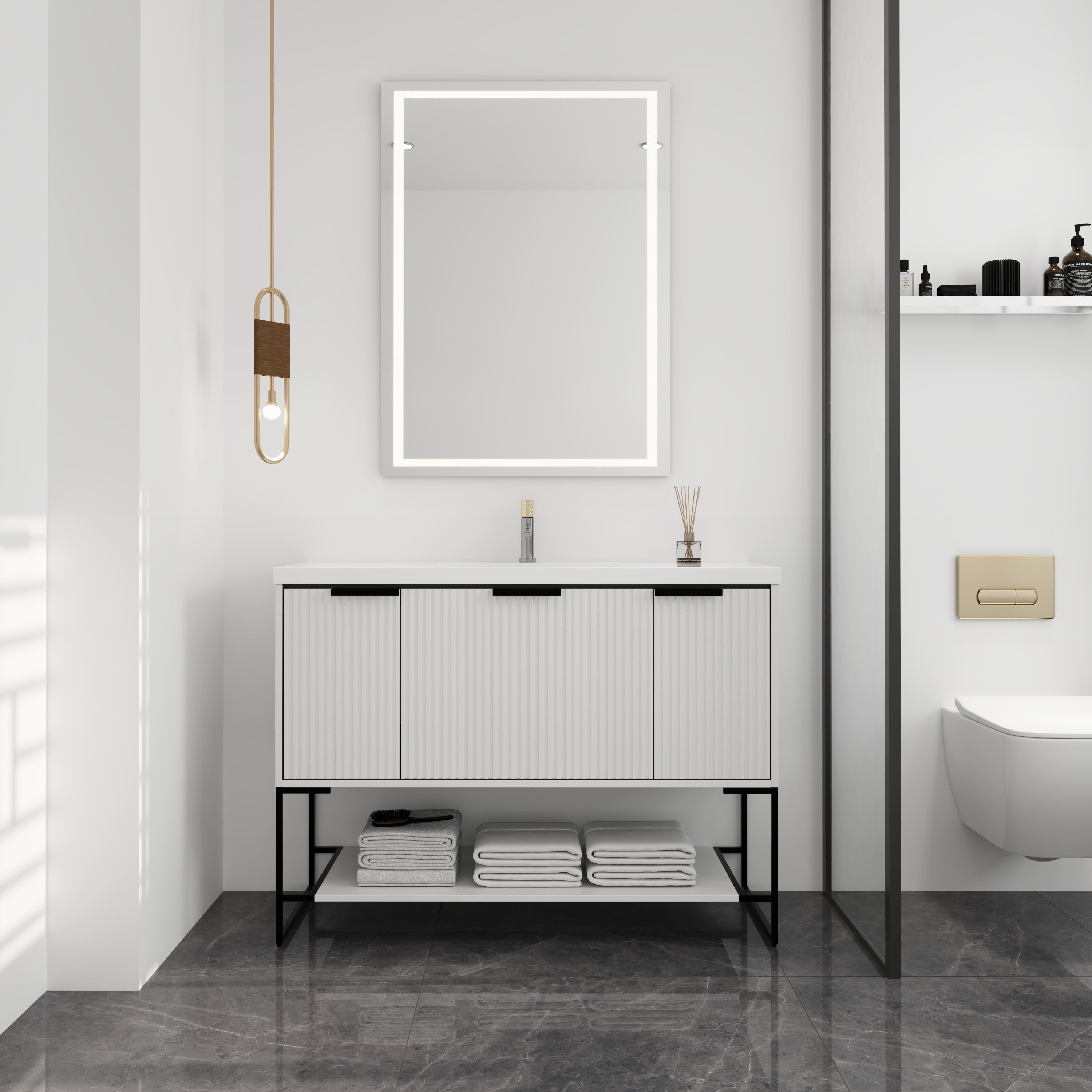 48 inch Plywood Freestanding Bathroom Vanity  with Integrated Resin Sink with Drain