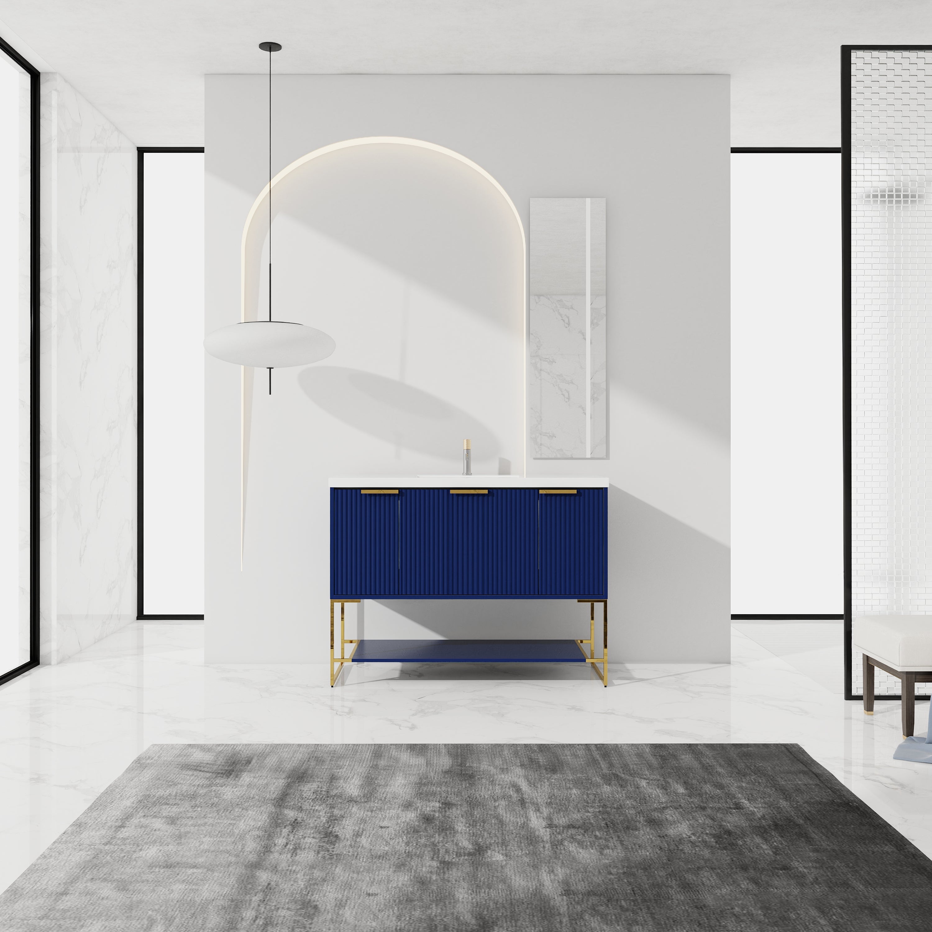 48 inch Plywood Freestanding Bathroom Vanity  with Integrated Resin Sink with Drain