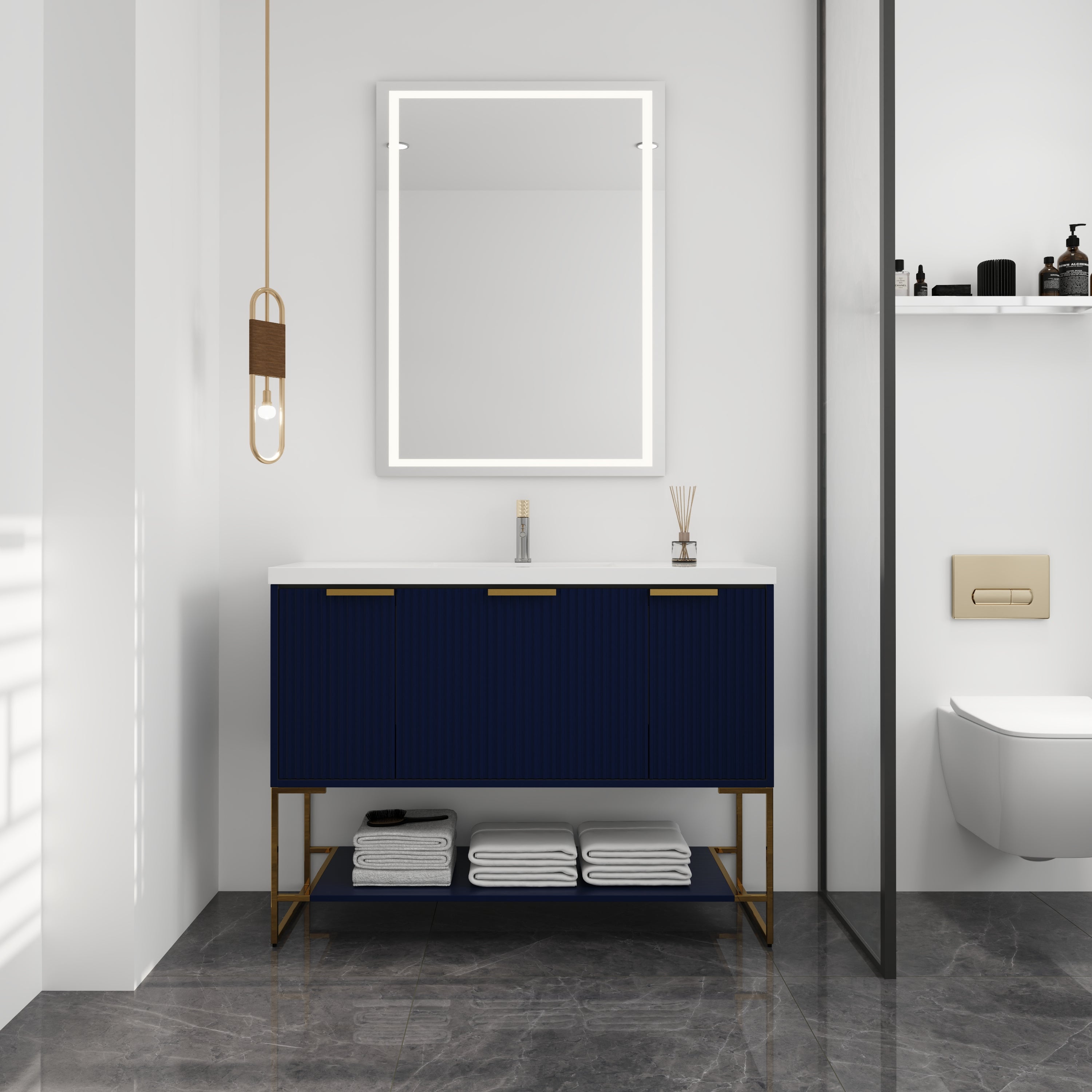 48 inch Plywood Freestanding Bathroom Vanity  with Integrated Resin Sink with Drain