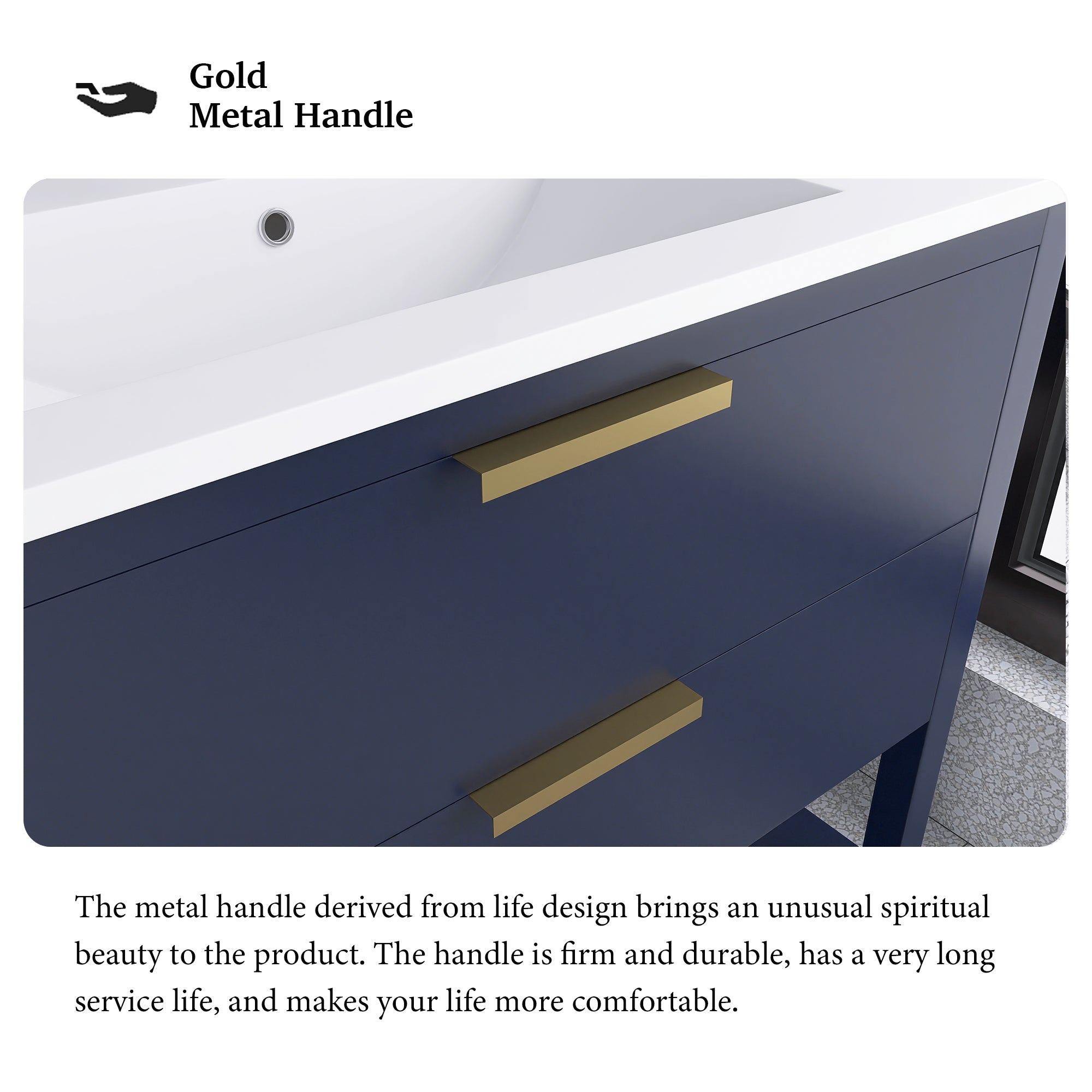 36 Inch Freestanding Bathroom Vanity Plywood With 2 Drawers with Shelves with Polymarble Sink