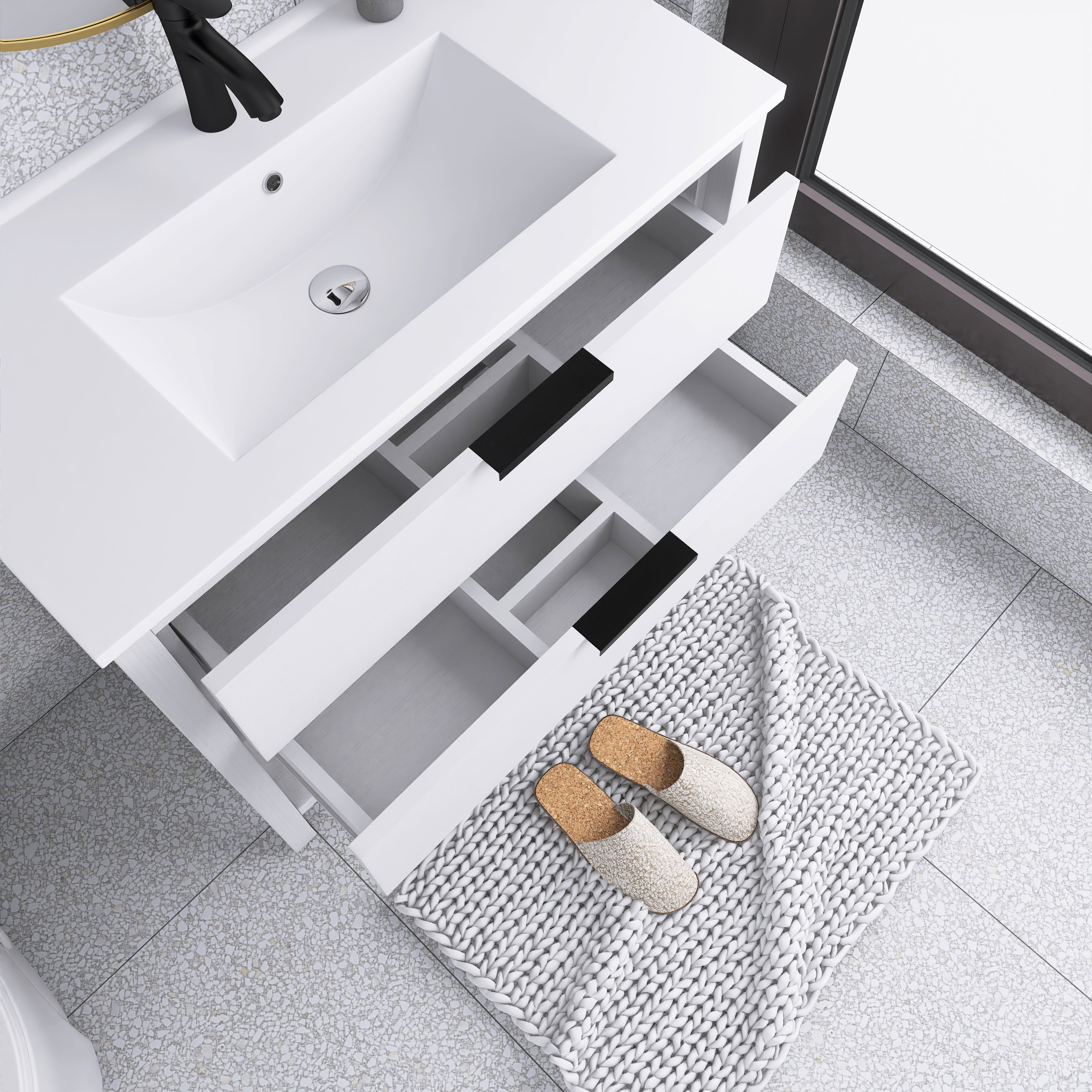 36 Inch Freestanding Bathroom Vanity Plywood With 2 Drawers with Shelves with Polymarble Sink