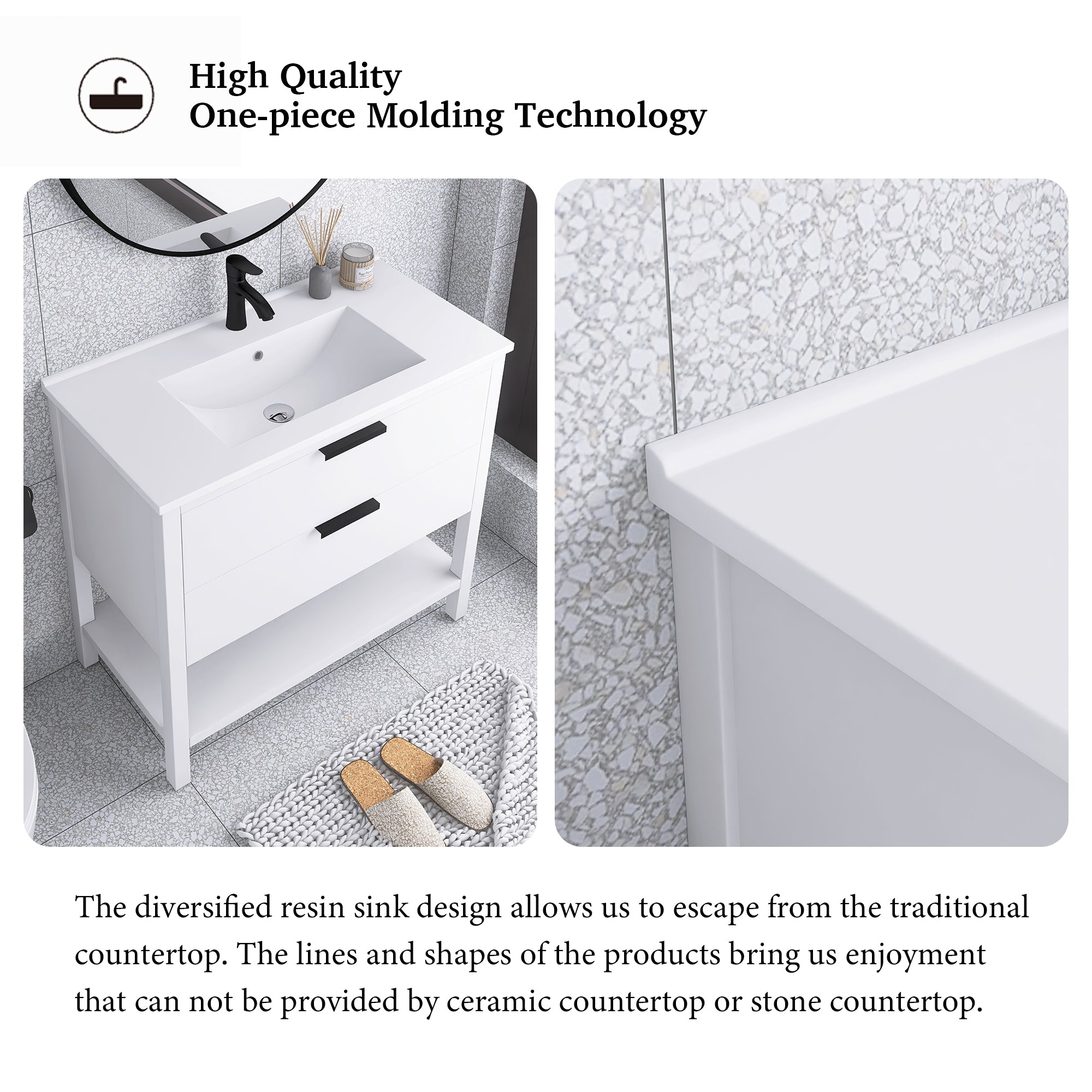 36 Inch Freestanding Bathroom Vanity Plywood With 2 Drawers with Shelves with Polymarble Sink