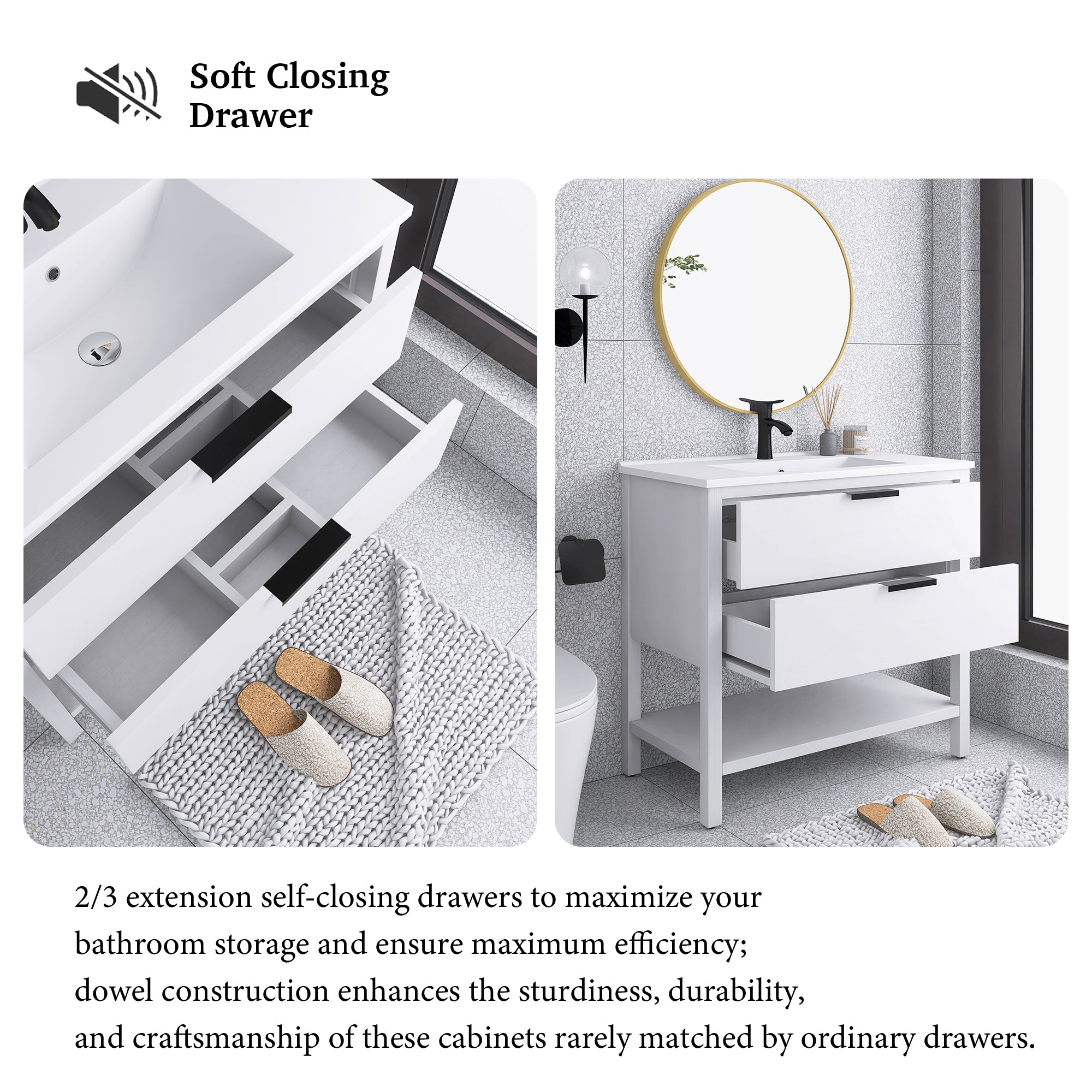36 Inch Freestanding Bathroom Vanity Plywood With 2 Drawers with Shelves with Polymarble Sink