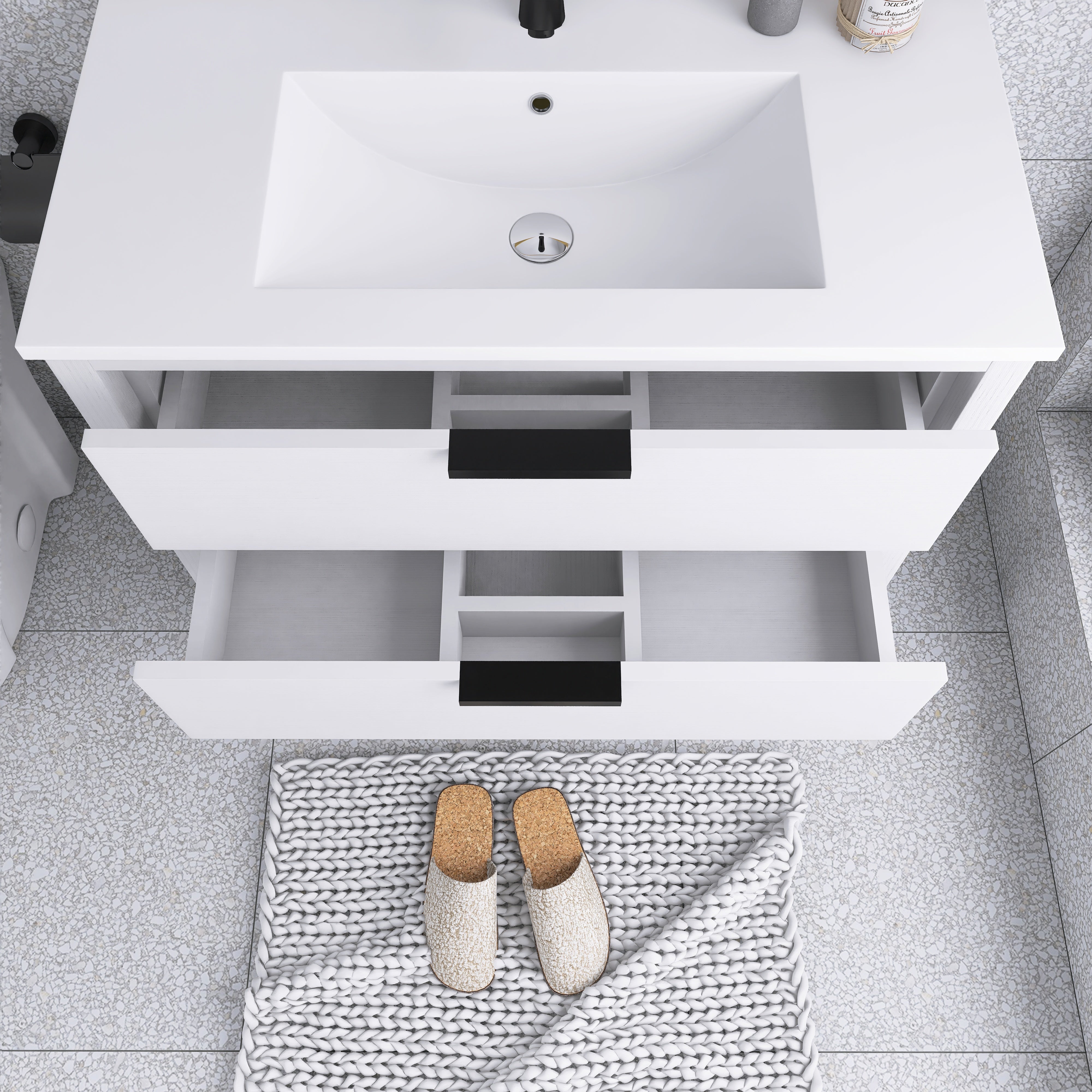36 Inch Freestanding Bathroom Vanity Plywood With 2 Drawers with Shelves with Polymarble Sink