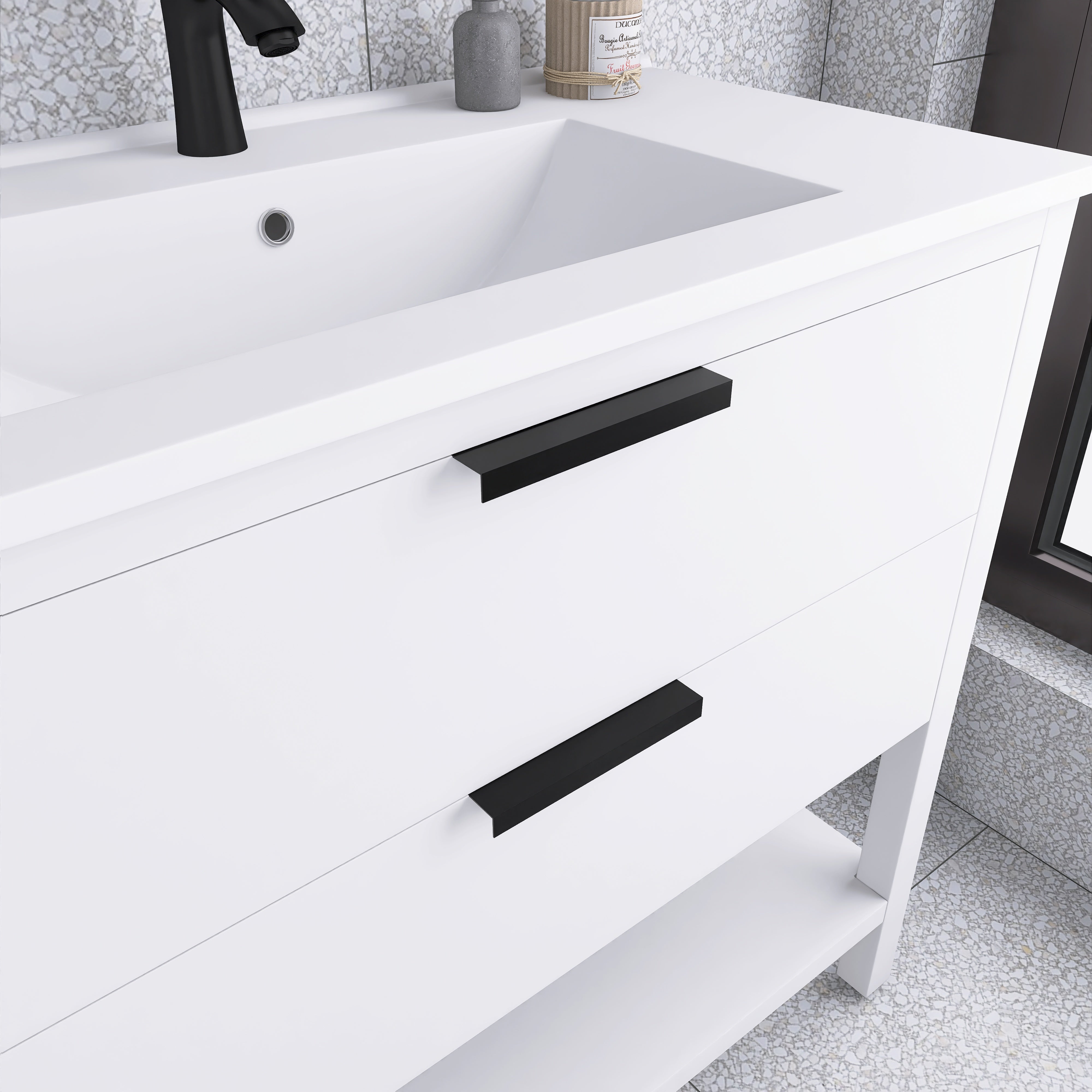 36 Inch Freestanding Bathroom Vanity Plywood With 2 Drawers with Shelves with Polymarble Sink