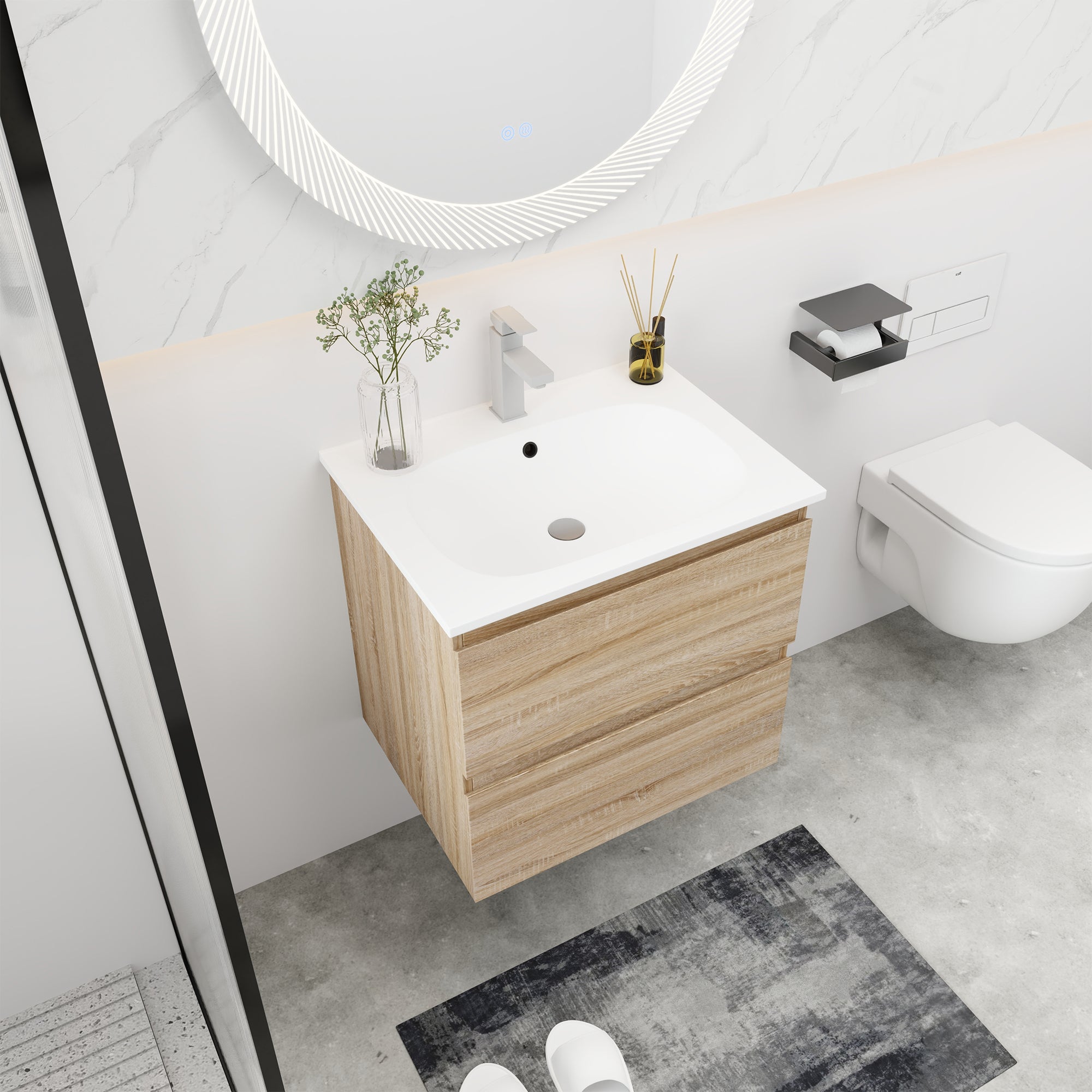 24''/30"Floating Bathroom Vanity with Cultured Marble Basin Top with Soft Close Drawer