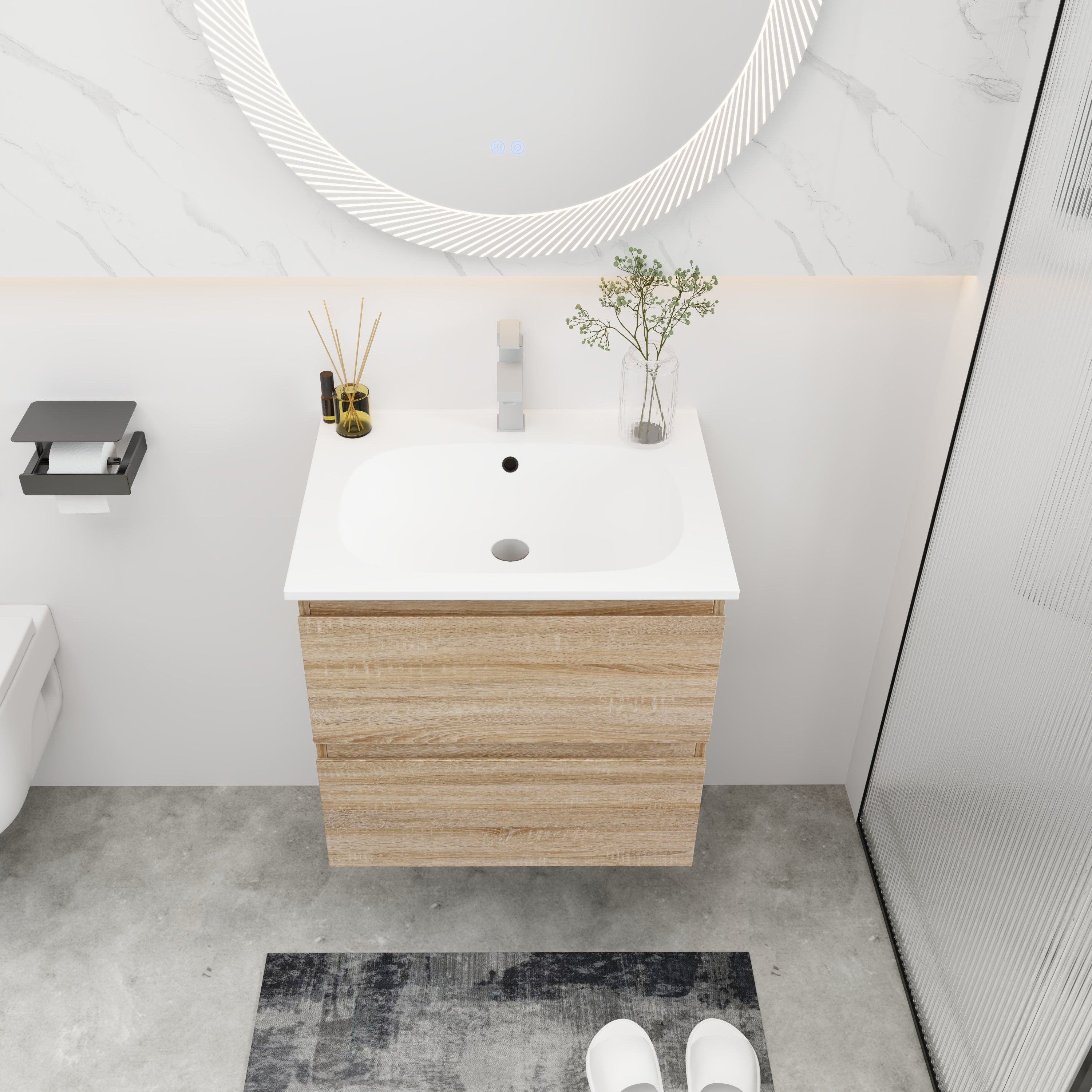 24''/30"Floating Bathroom Vanity with Cultured Marble Basin Top with Soft Close Drawer