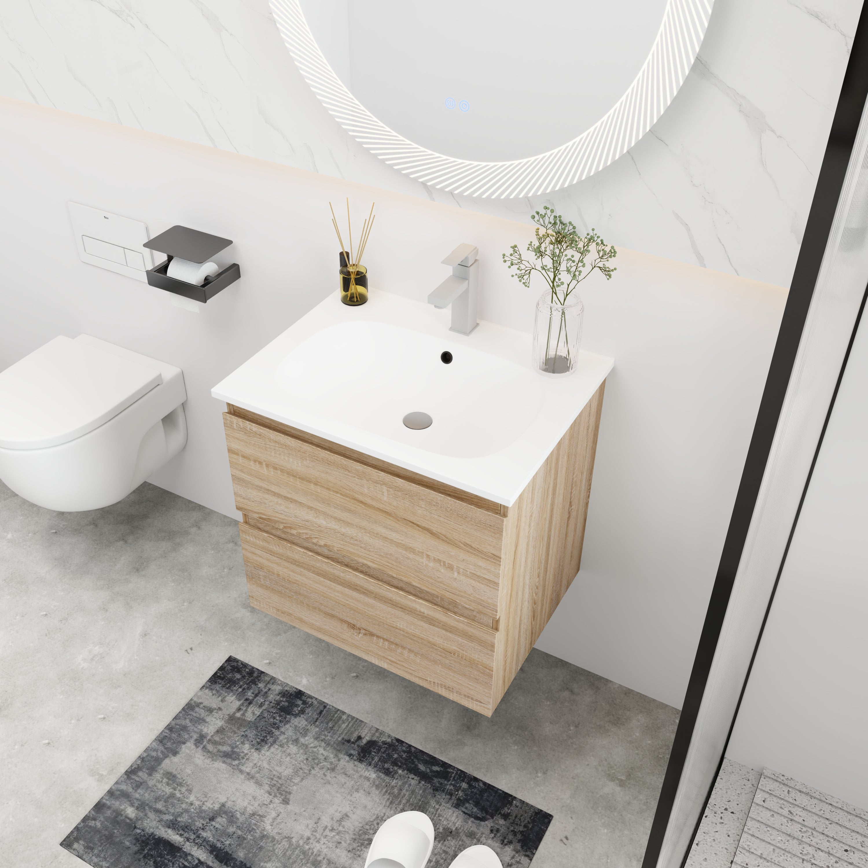 24''/30"Floating Bathroom Vanity with Cultured Marble Basin Top with Soft Close Drawer