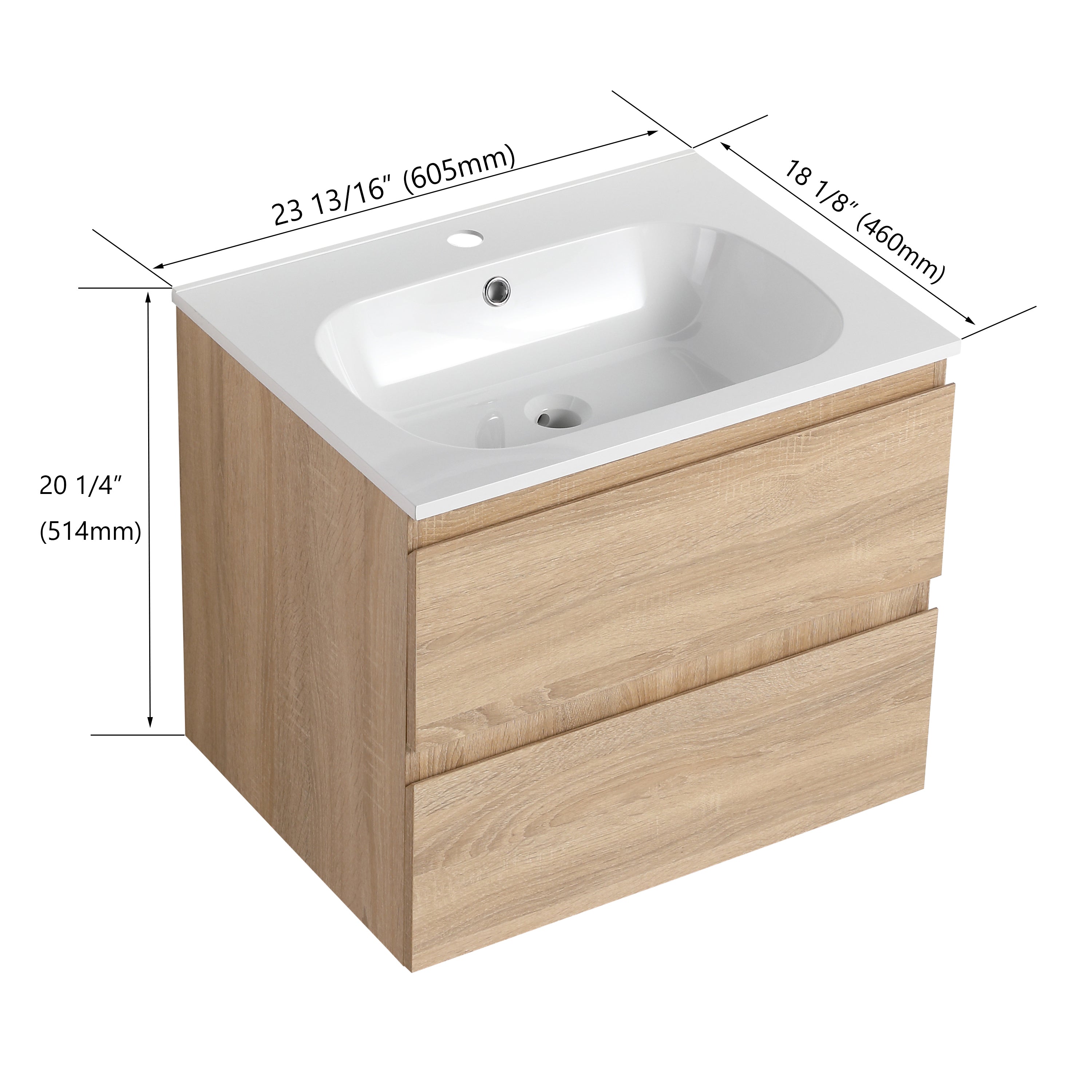 24''/30"Floating Bathroom Vanity with Cultured Marble Basin Top with Soft Close Drawer