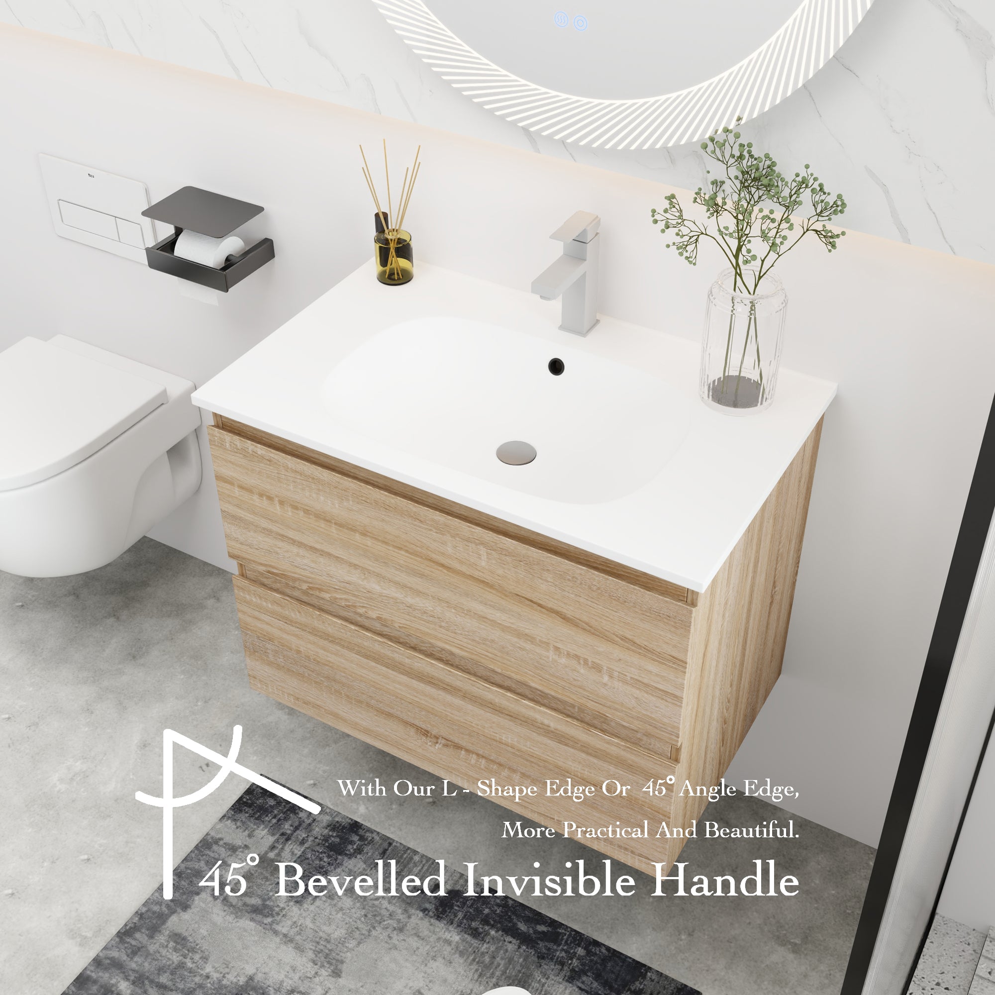 24''/30" Bathroom Vanity in Brown Oak/Brown Oak with Cultured Marble Basin Top with Soft Close Drawer