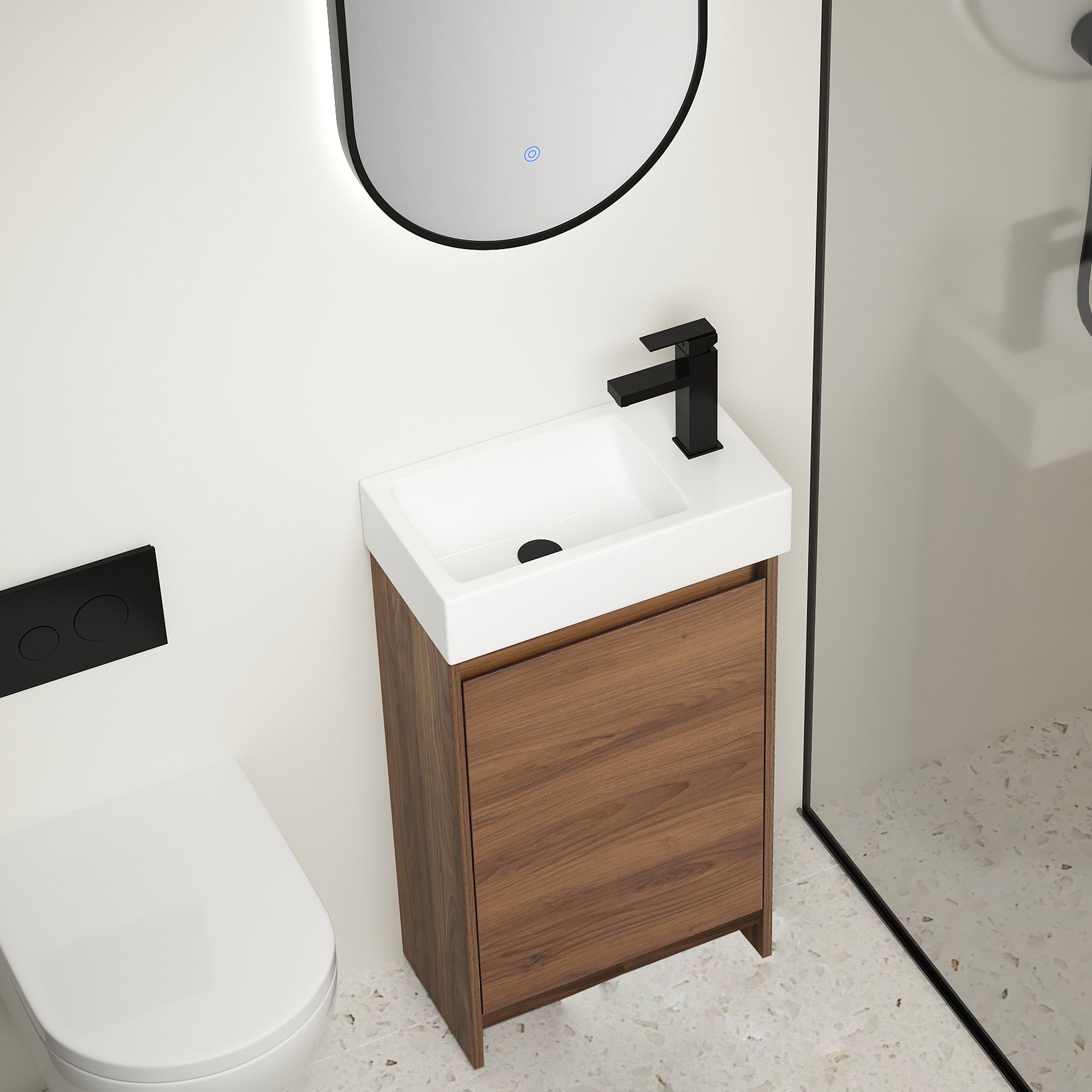 18 Inch Freestanding Bathroom Vanity with Ceramic Sink and Soft Closing Doors