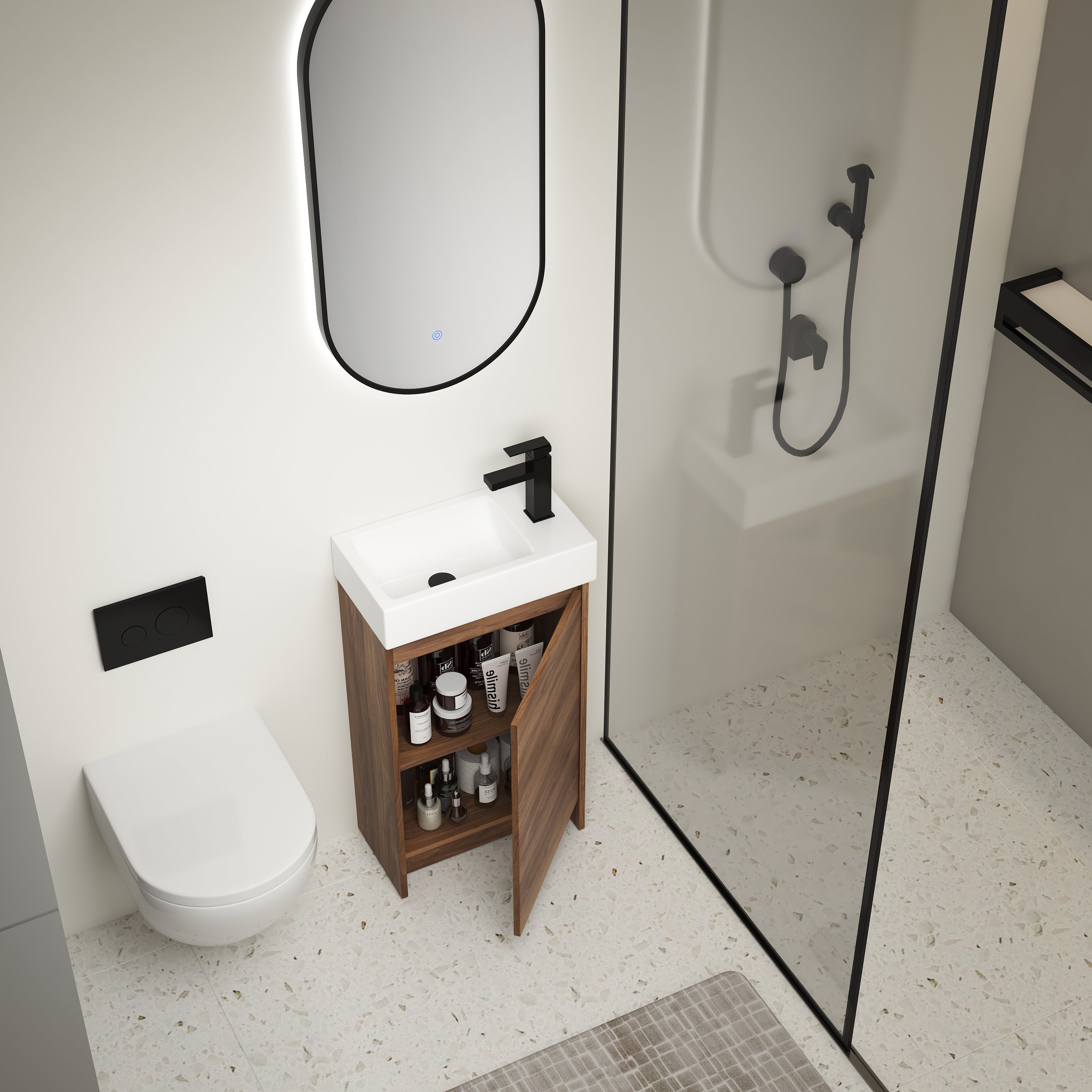 18 Inch Freestanding Bathroom Vanity with Ceramic Sink and Soft Closing Doors