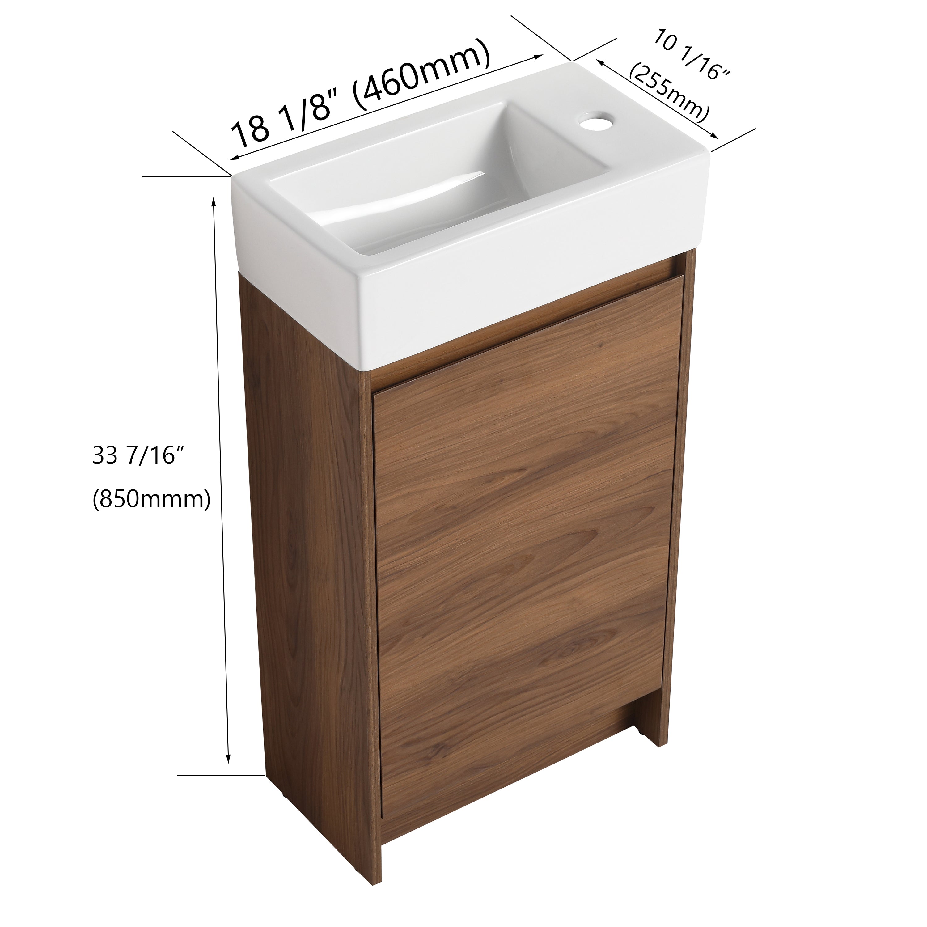 18 Inch Freestanding Bathroom Vanity with Ceramic Sink and Soft Closing Doors