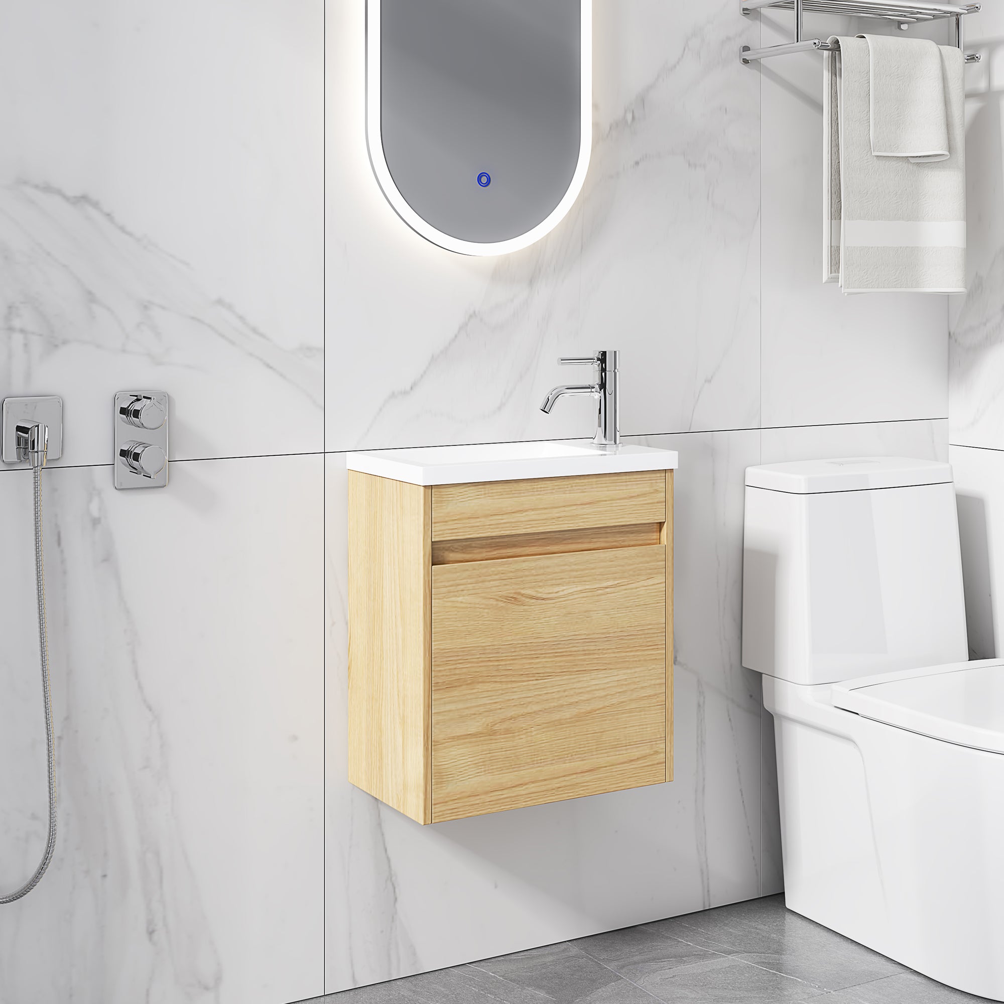 18 Inch Floating  for Small Bathroom Vanity in Light Teak with Cultured Marble Sink