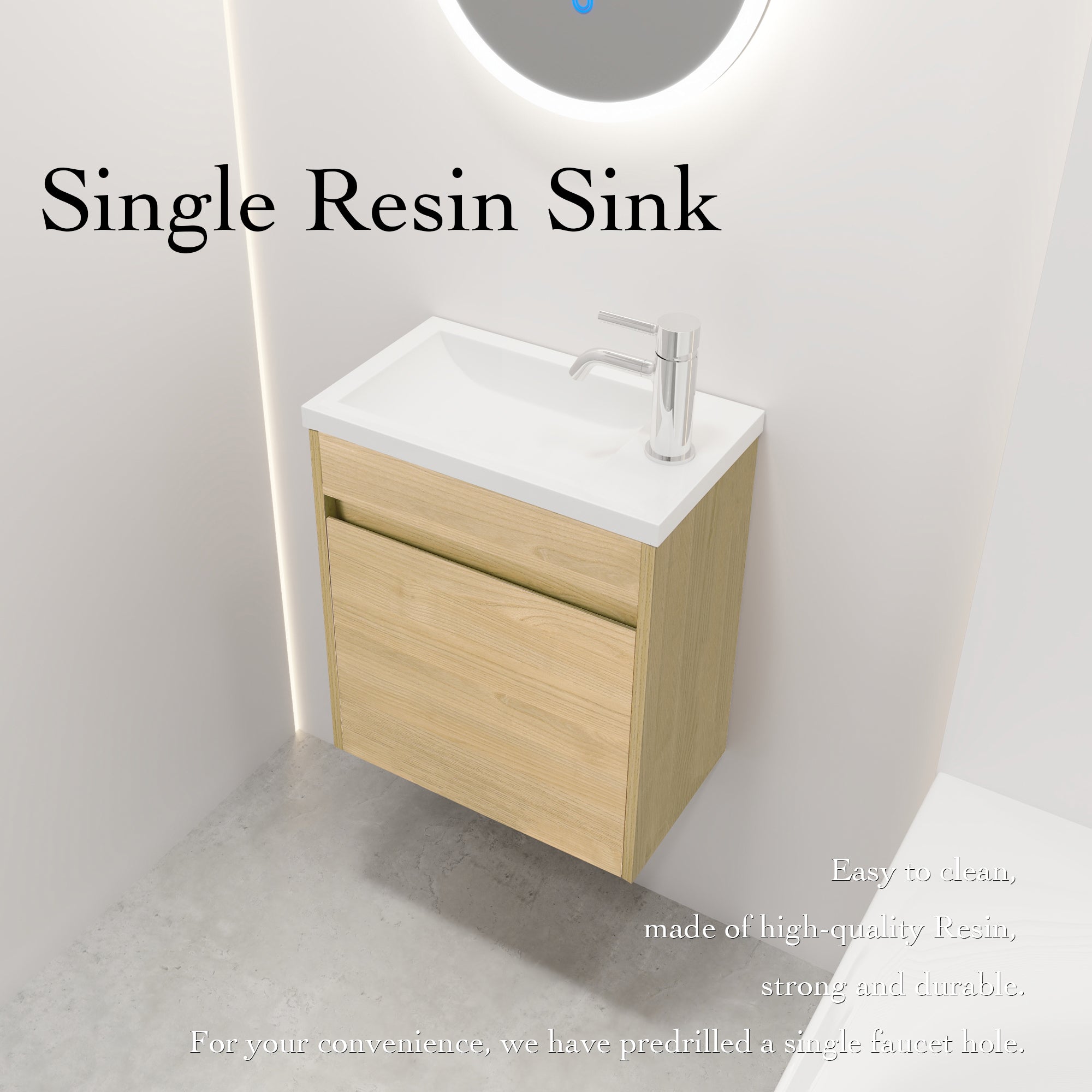 18 Inch Floating  for Small Bathroom Vanity in Light Teak with Cultured Marble Sink