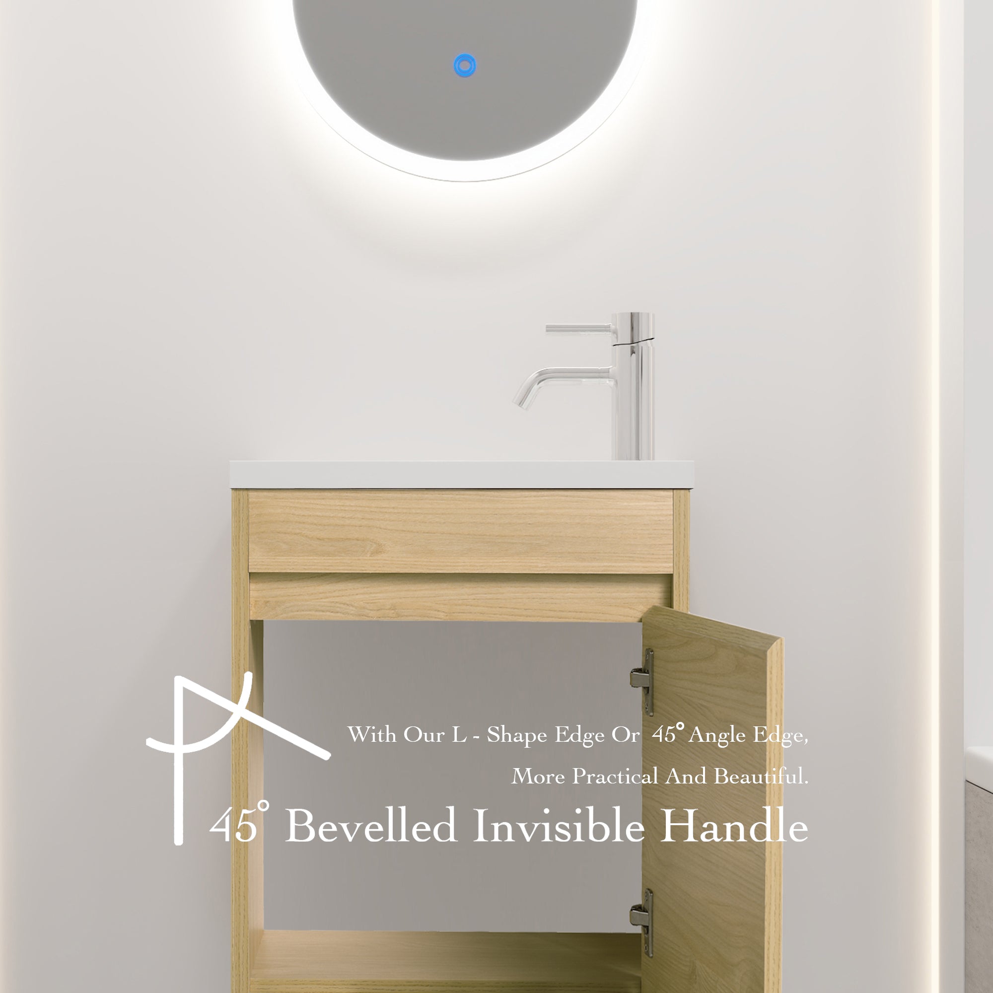 18 Inch Floating  for Small Bathroom Vanity in Light Teak with Cultured Marble Sink