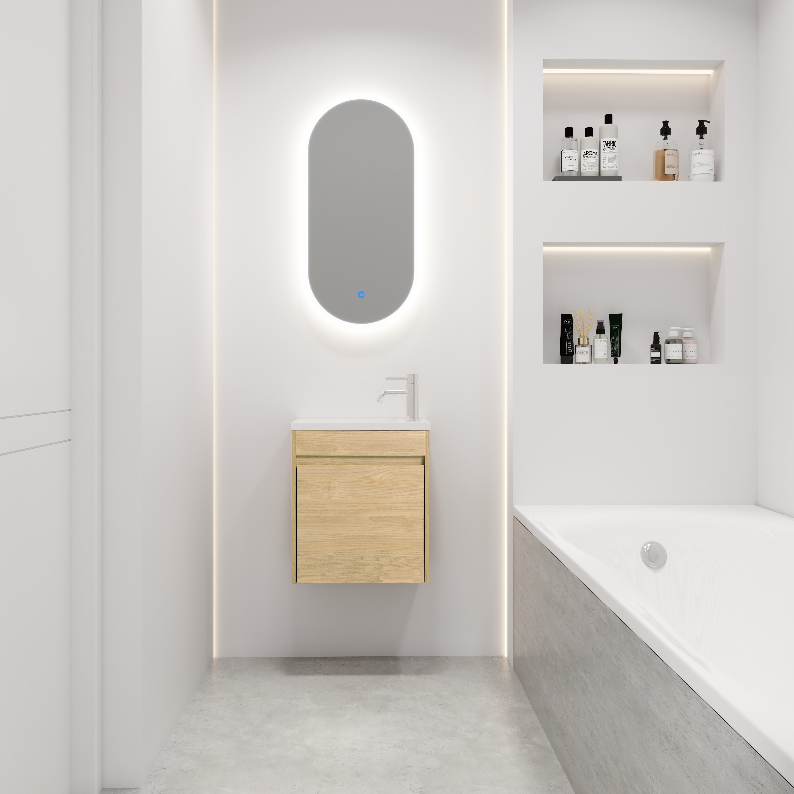 18 Inch Floating  for Small Bathroom Vanity in Light Teak with Cultured Marble Sink