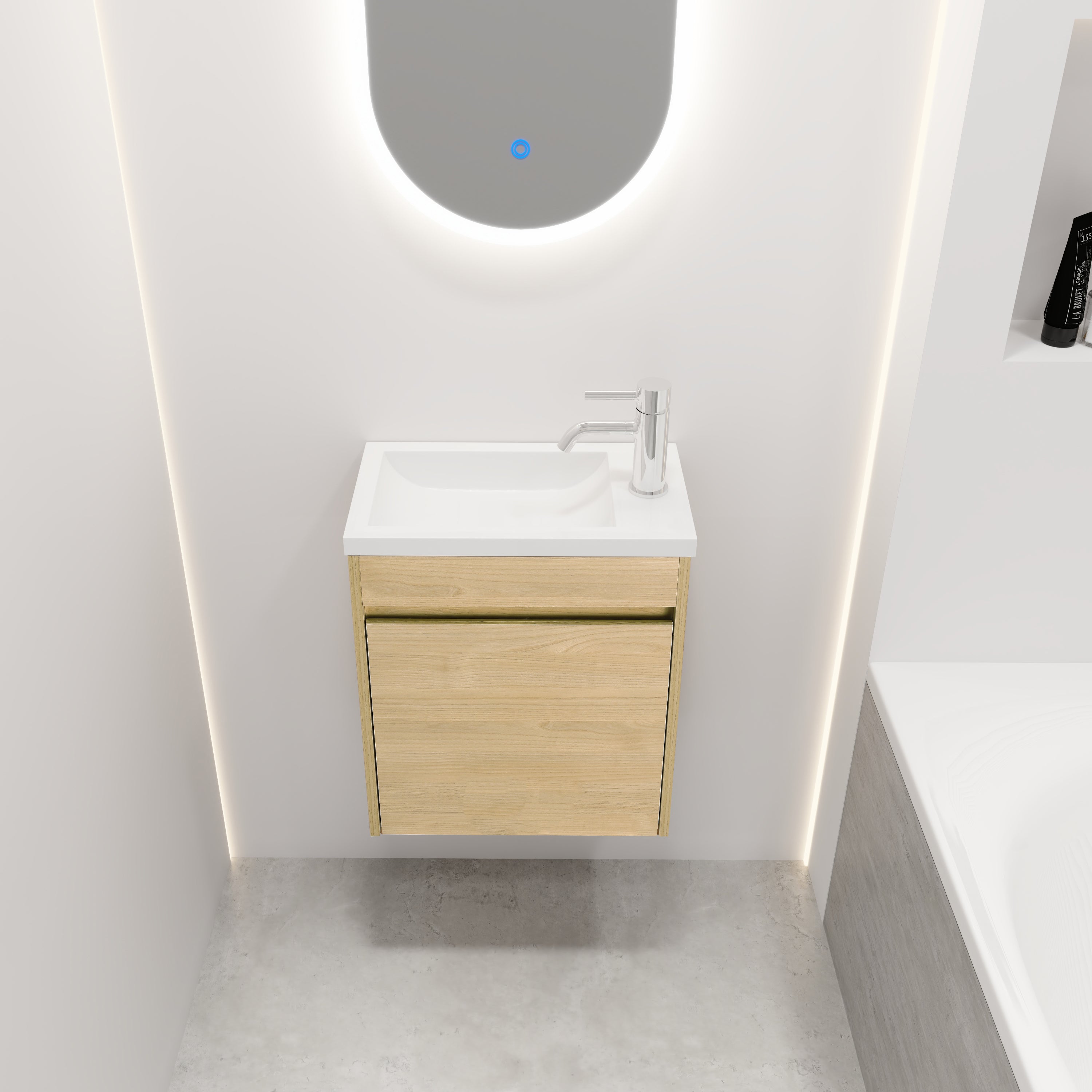 18 Inch Floating  for Small Bathroom Vanity in Light Teak with Cultured Marble Sink