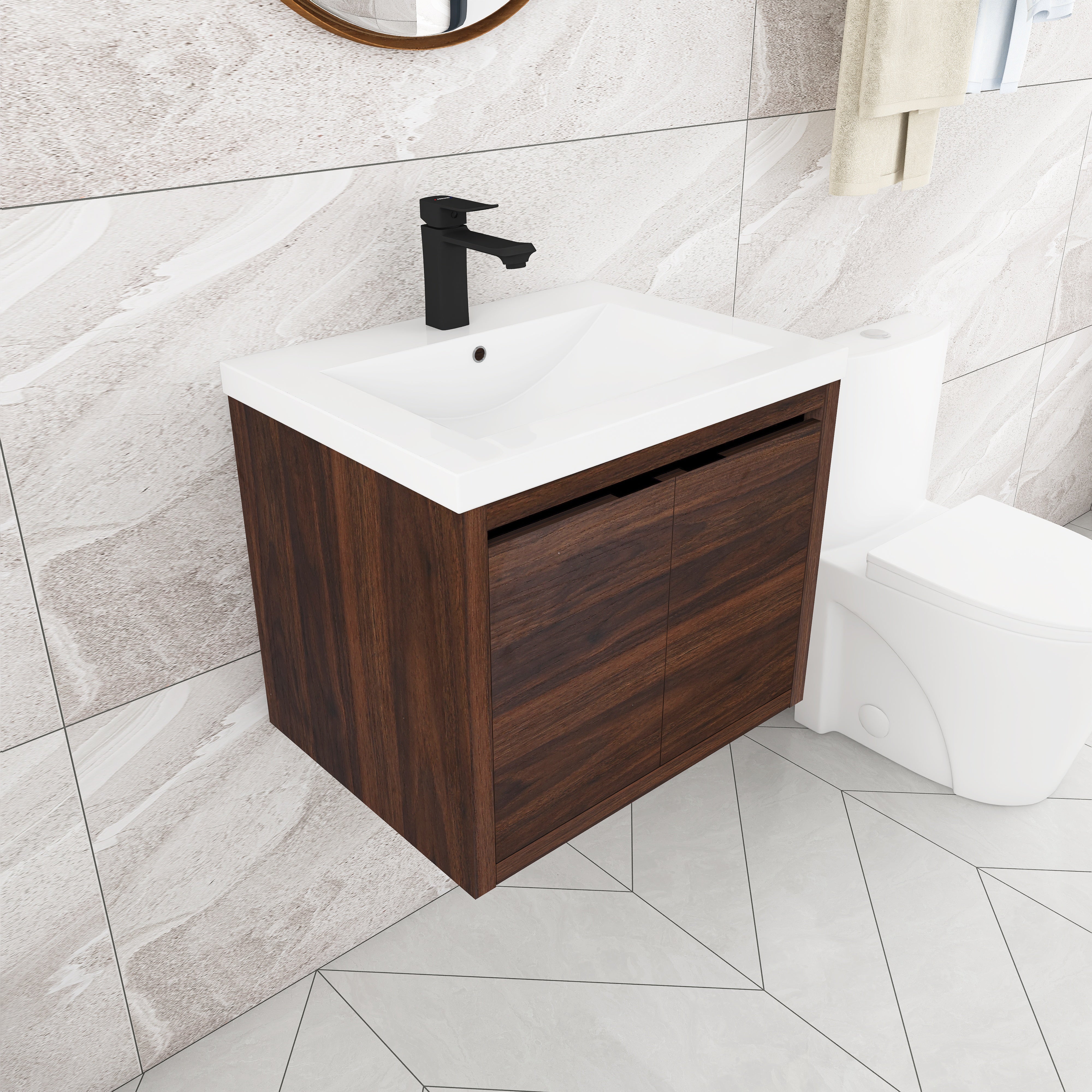 24 Inch Floating For Small Bathroom with Soft Close Doors with Cultured Marble Basin