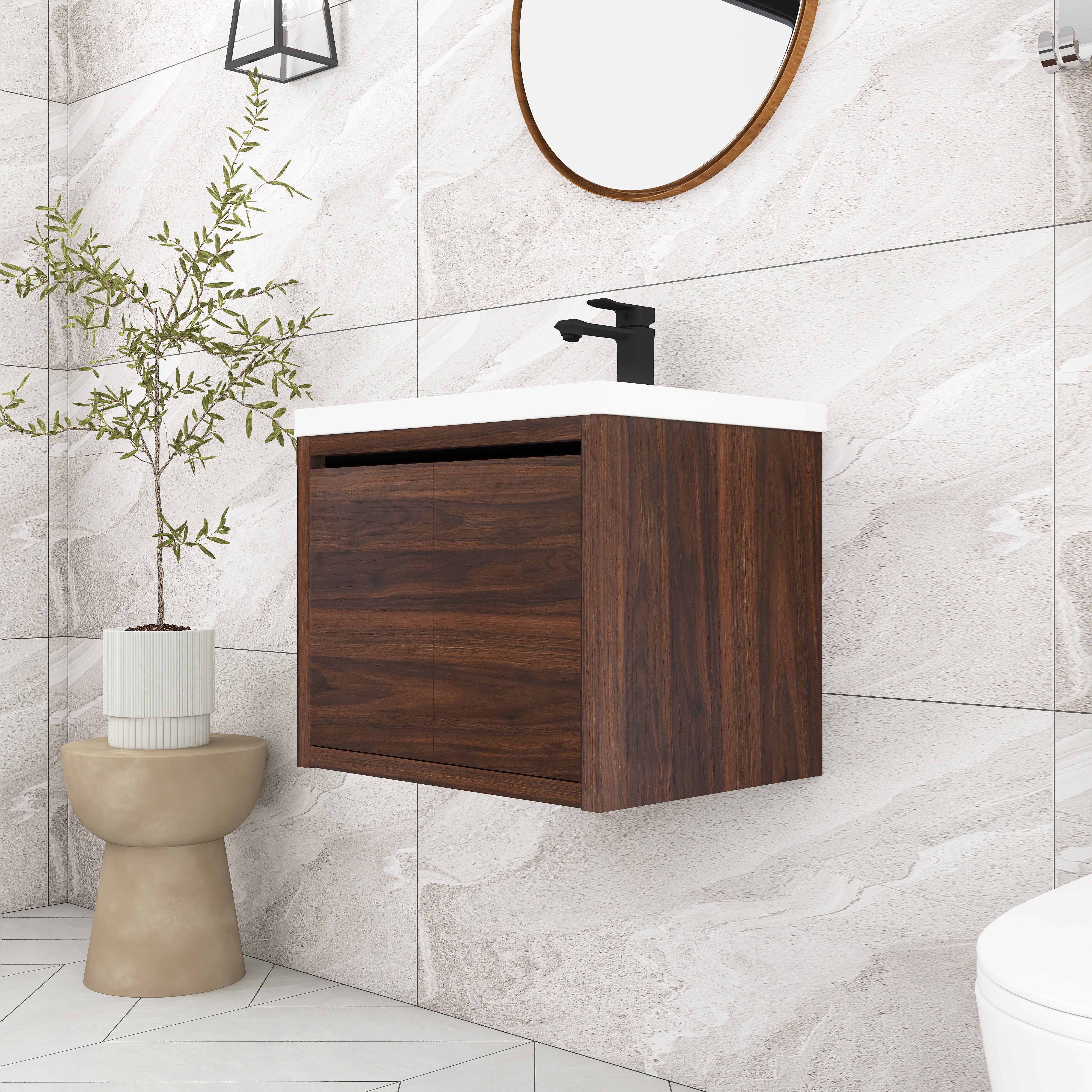 24 Inch Floating For Small Bathroom with Soft Close Doors with Cultured Marble Basin