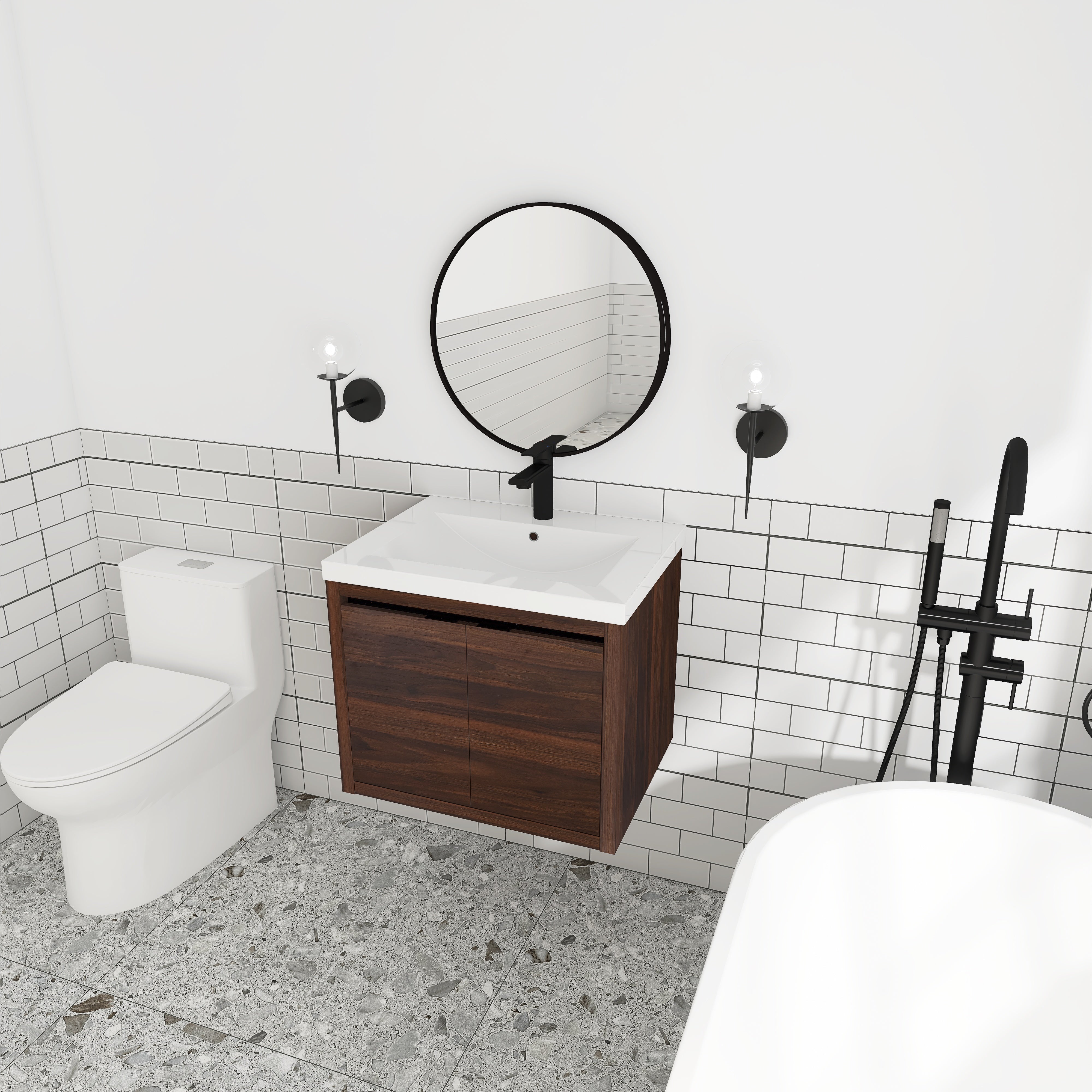 24 Inch Floating For Small Bathroom with Soft Close Doors with Cultured Marble Basin