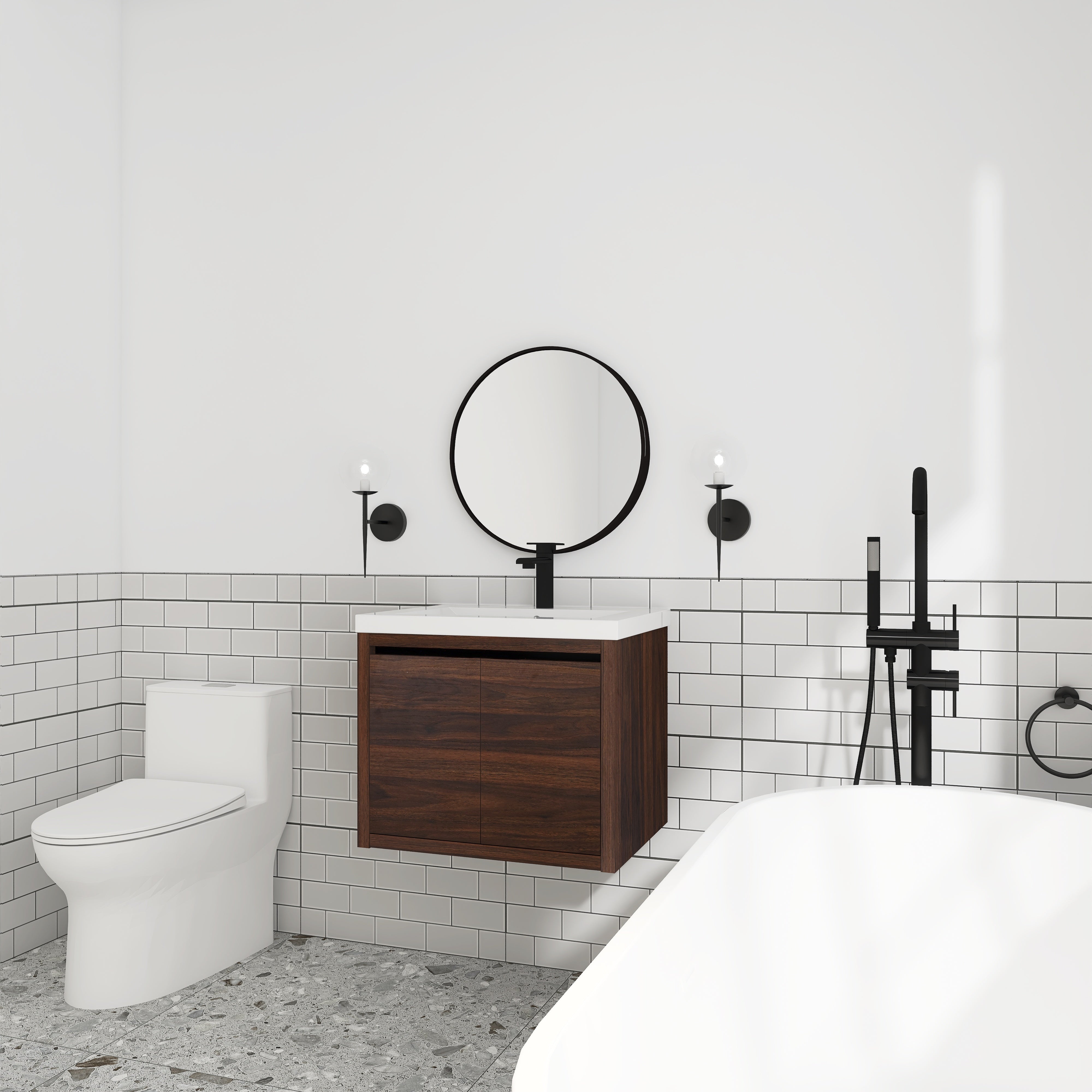 24 Inch Floating For Small Bathroom with Soft Close Doors with Cultured Marble Basin