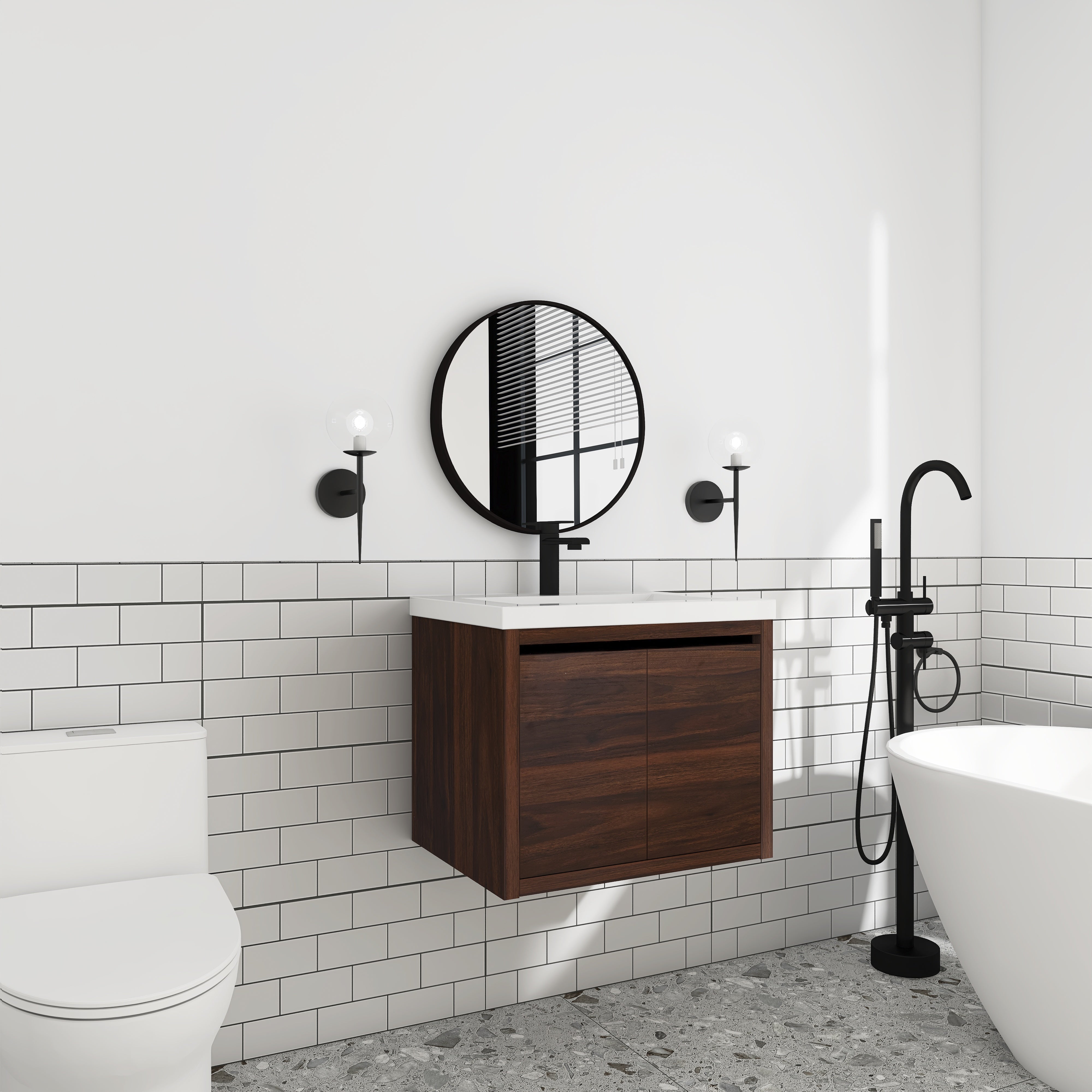 24 Inch Floating For Small Bathroom with Soft Close Doors with Cultured Marble Basin