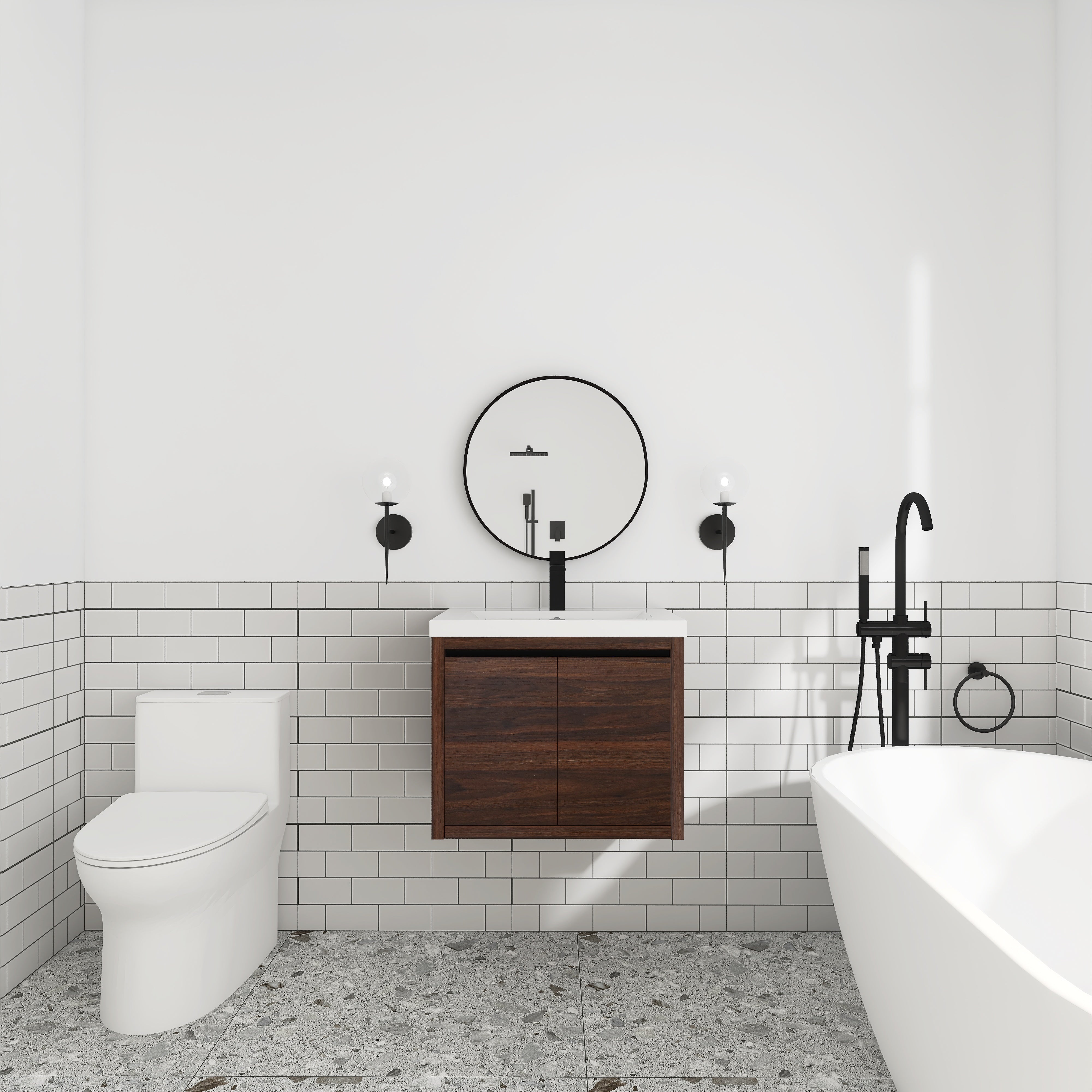 24 Inch Floating For Small Bathroom with Soft Close Doors with Cultured Marble Basin