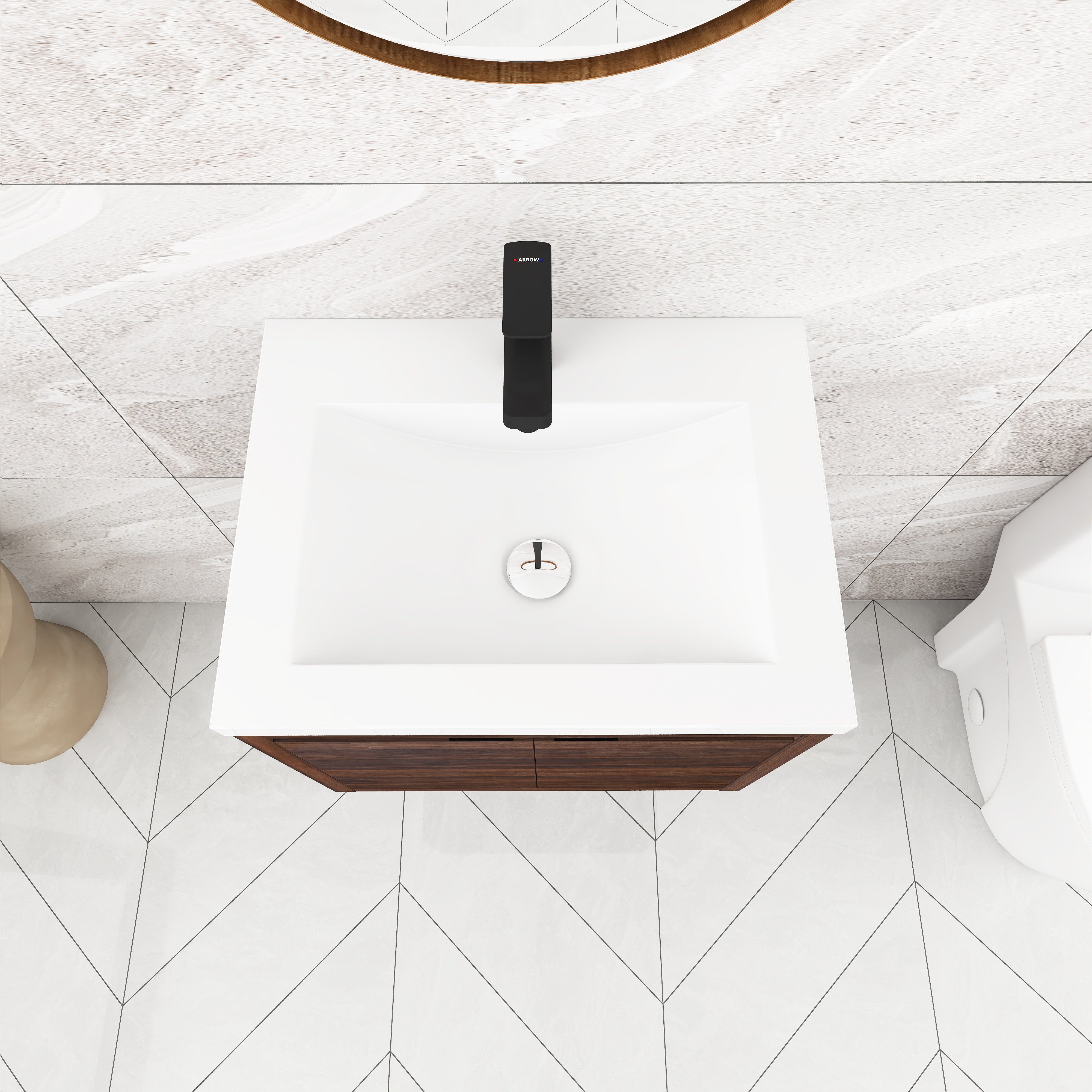 24 Inch Floating For Small Bathroom with Soft Close Doors with Cultured Marble Basin
