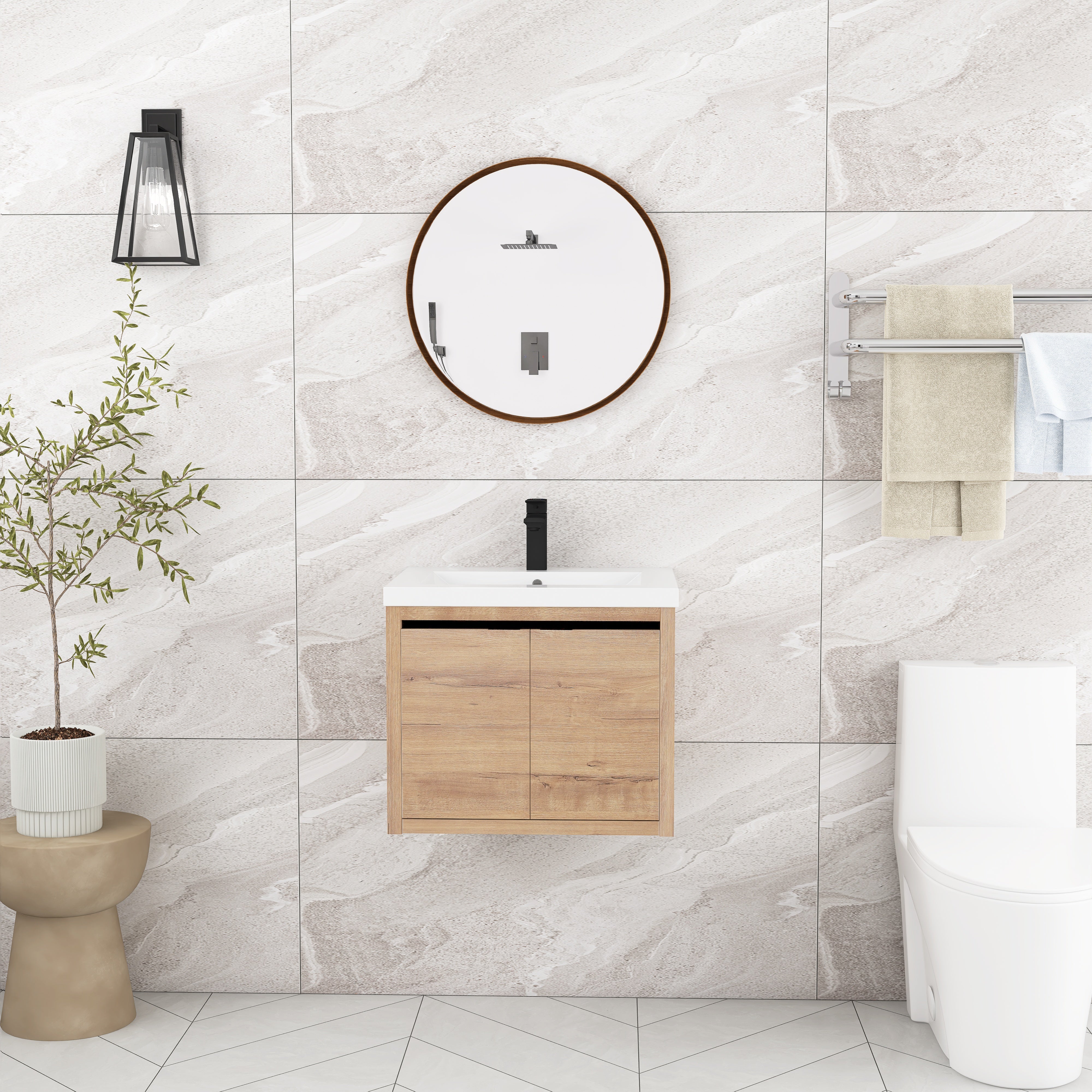 24 Inch Floating For Small Bathroom with Soft Close Doors with Cultured Marble Basin
