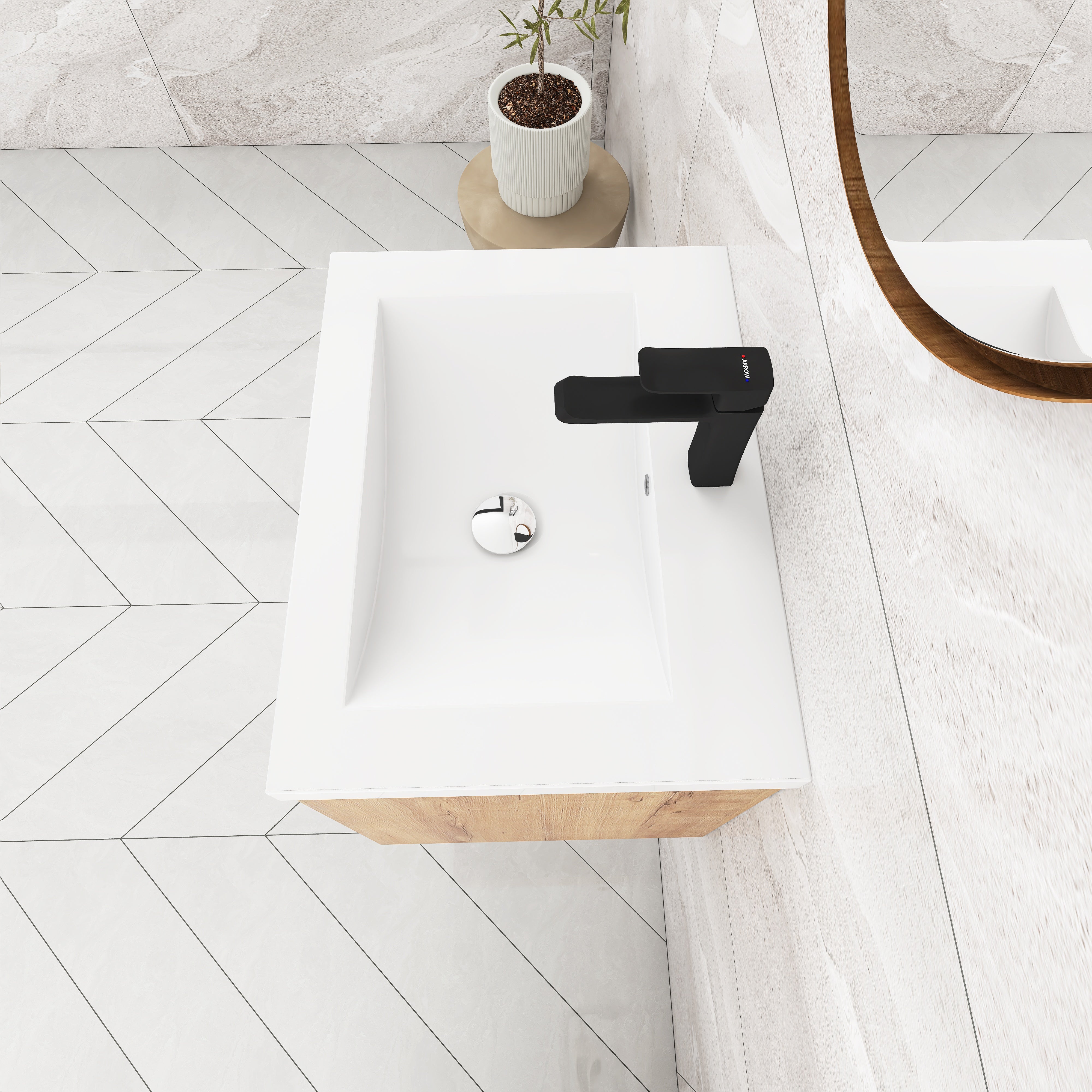 24 Inch Floating For Small Bathroom with Soft Close Doors with Cultured Marble Basin